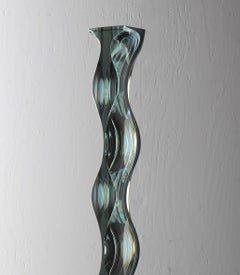 M.180601 by Toshio Iezumi - Contemporary glass sculpture, green, abstract, fluid