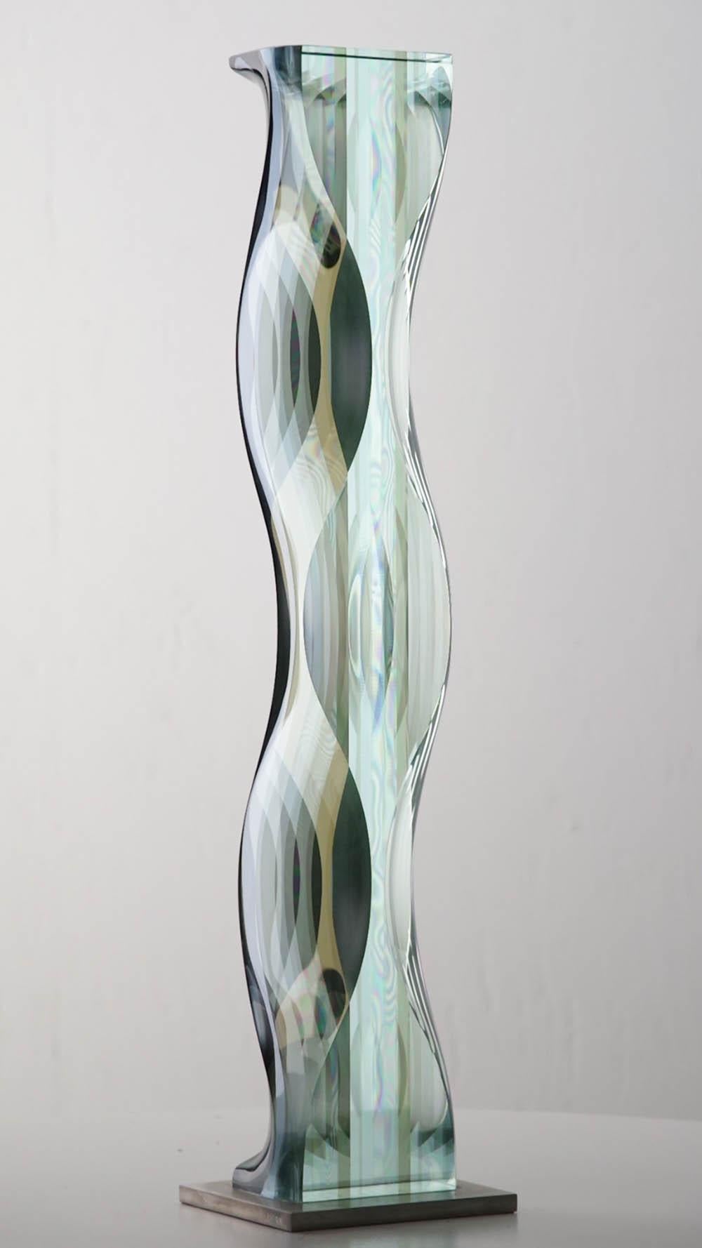 M.180603 de Toshio Iezumi - Escultura contemporánea de vidrio, verde, abstracta en venta 2