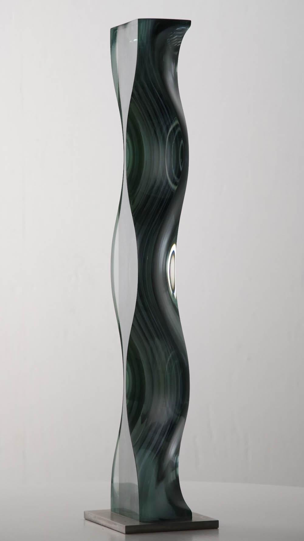 M.180603 de Toshio Iezumi - Escultura contemporánea de vidrio, verde, abstracta en venta 3