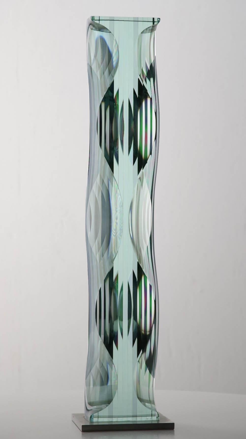 M.180603 de Toshio Iezumi - Escultura contemporánea de vidrio, verde, abstracta en venta 4