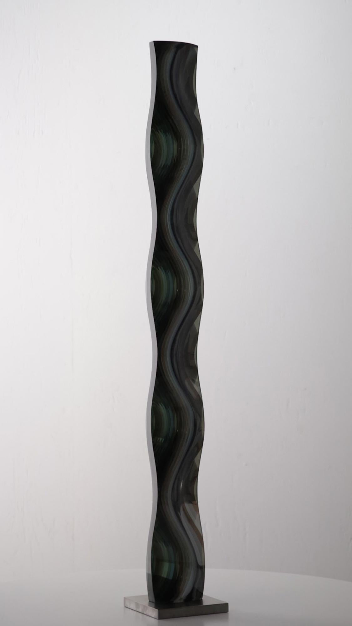 M.190402 de Toshio Iezumi - Escultura contemporánea de vidrio, verde, abstracta en venta 7