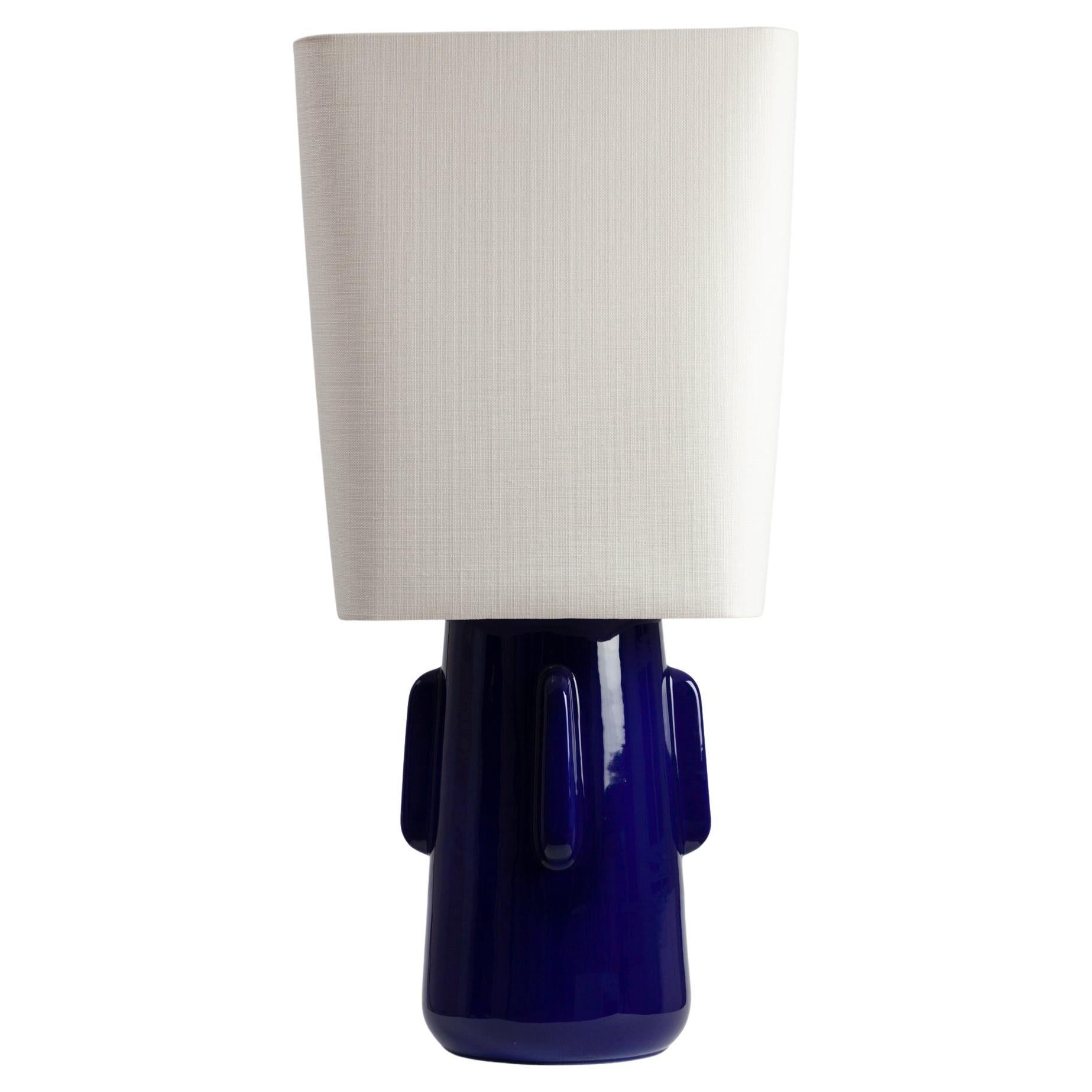 Toshiro Blue Ceramic Lamp Linen Lampshade For Sale