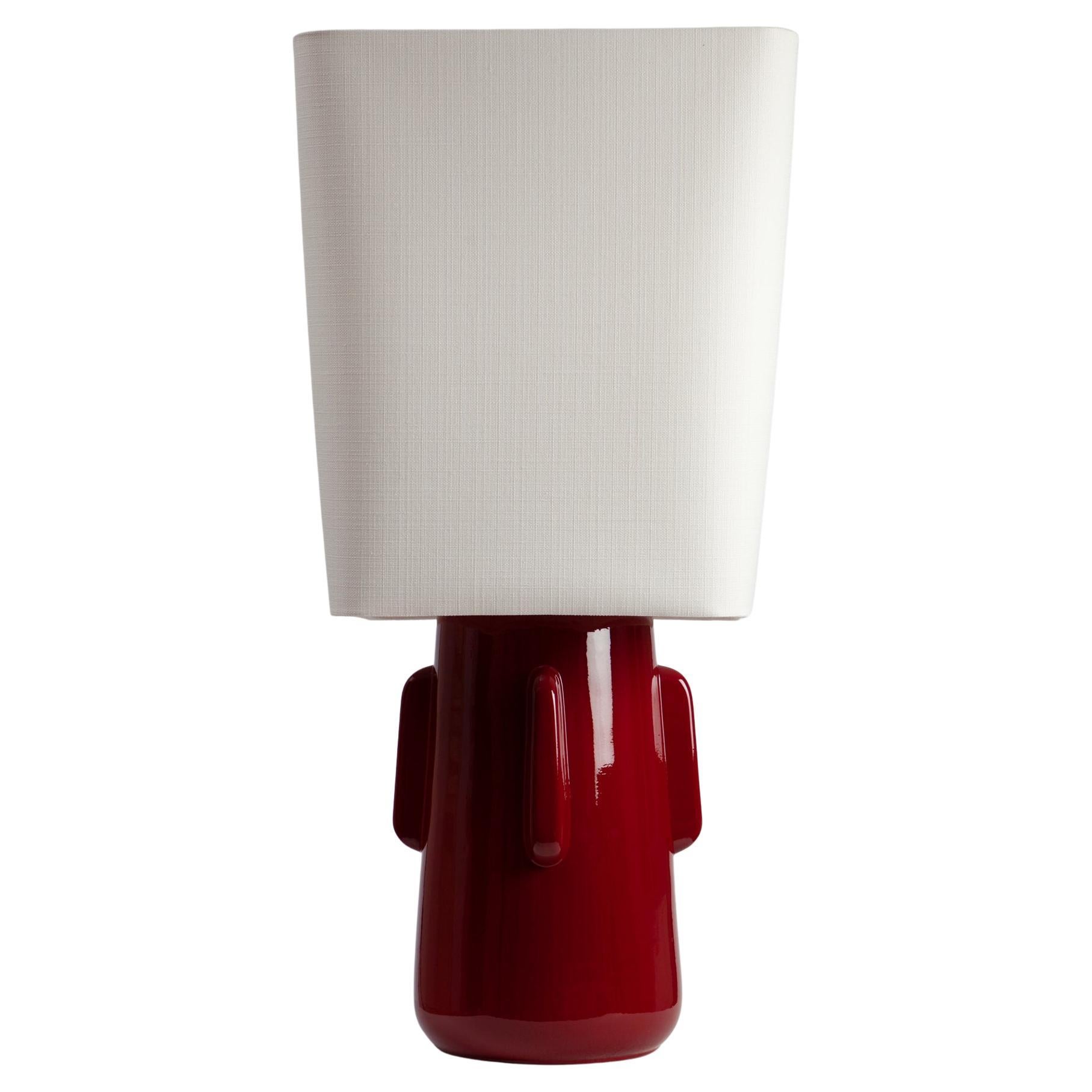 TOSHIRO Dunkelrote Keramiklampe mit Leinen-Lampenschirm im Angebot