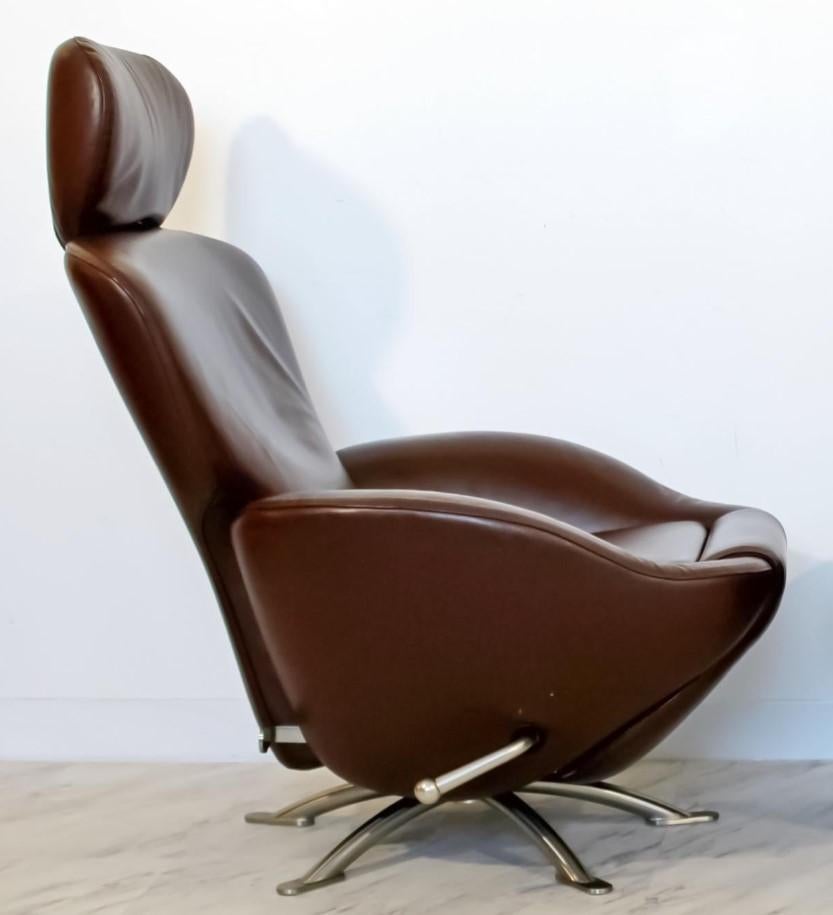 Italian Toshiyuki Kita for Cassina 'Dodo' Reclining Lounge Chair in Brown Leather For Sale