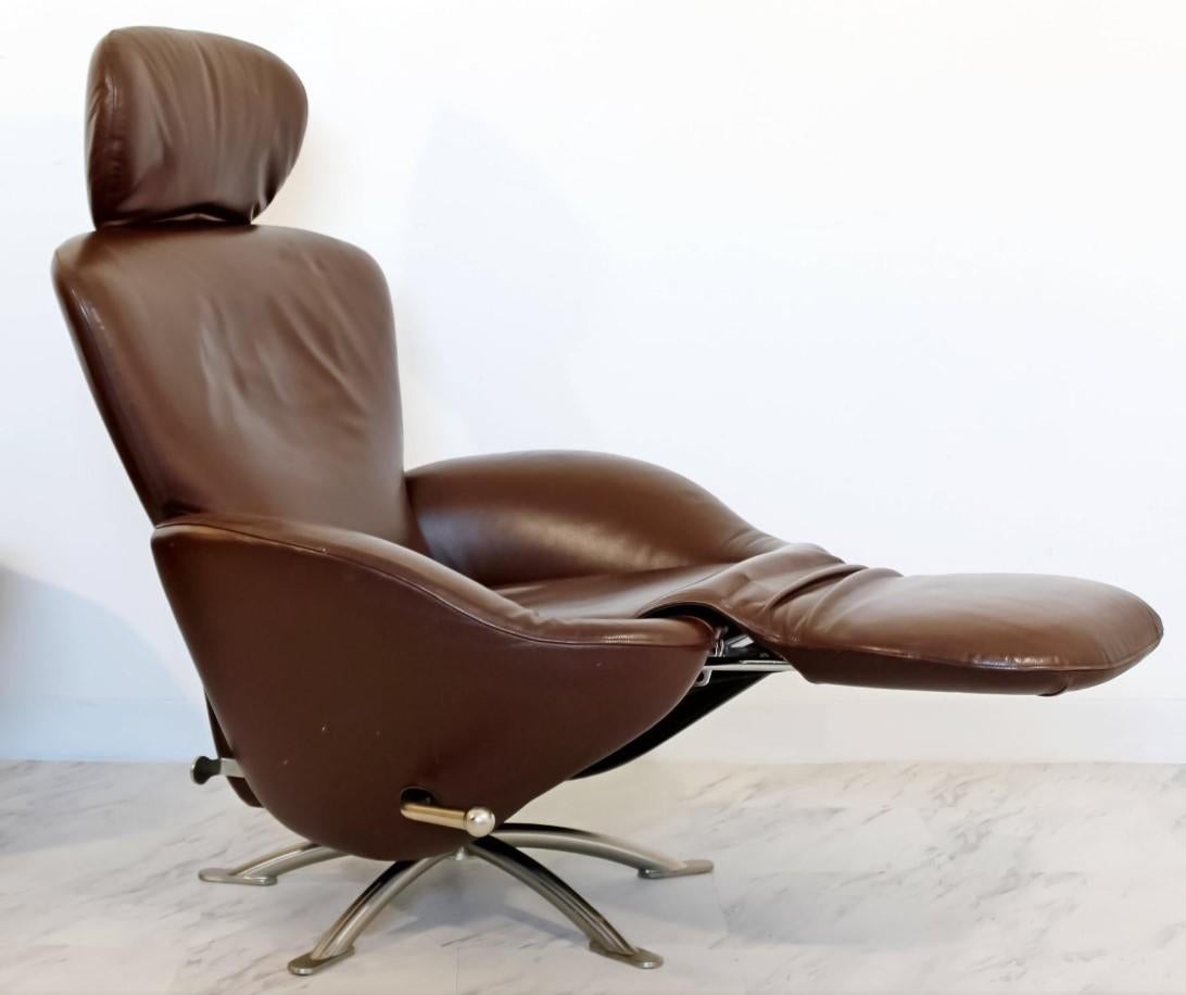 Contemporary Toshiyuki Kita for Cassina 'Dodo' Reclining Lounge Chair in Brown Leather For Sale