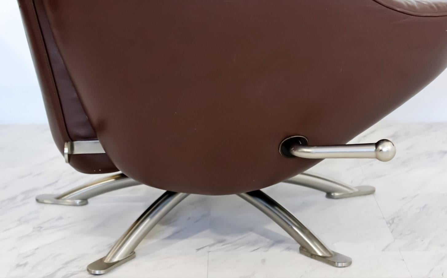 Steel Toshiyuki Kita for Cassina 'Dodo' Reclining Lounge Chair in Brown Leather For Sale