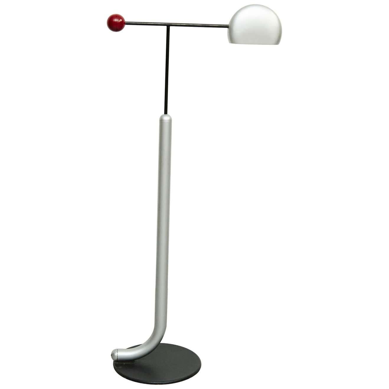 Toshiyuki Kita Tomo Floor Lamp Black / Silver / Red, circa 1980  For Sale