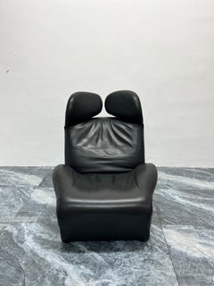 Toshiyuki Kita Wink Charcoal Gray Leather Lounge Chair for Cassina, 1980s
