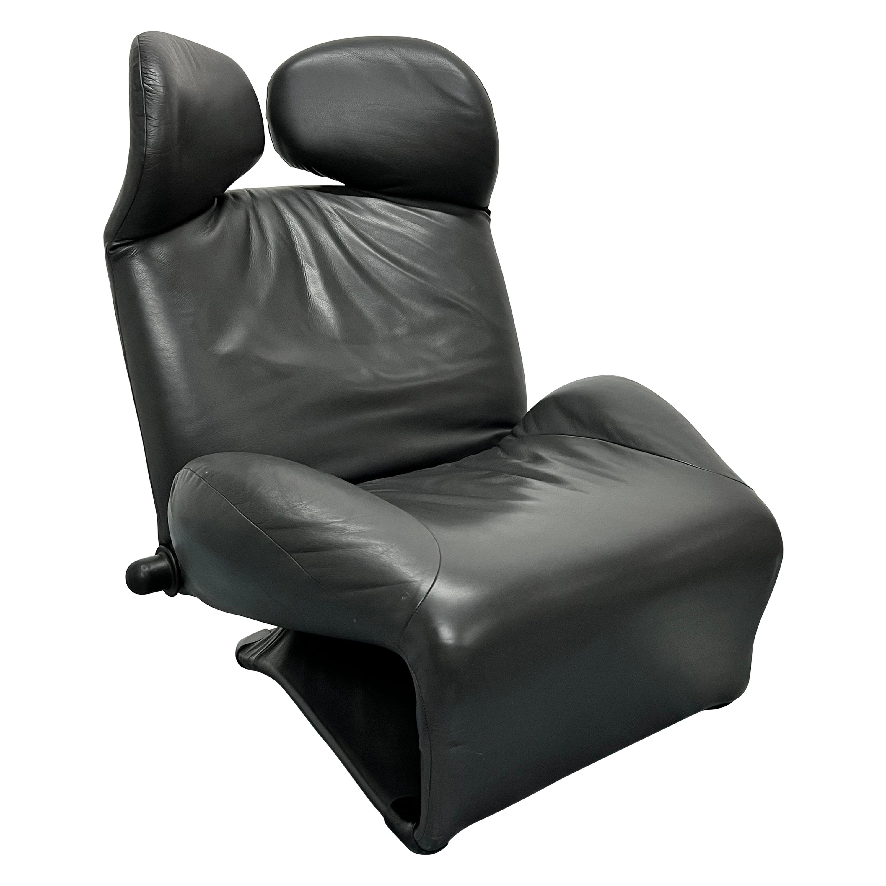 Toshiyuki Kita Wink Anthrazitgrauer Leder-Loungesessel für Cassina, 1980er Jahre im Angebot