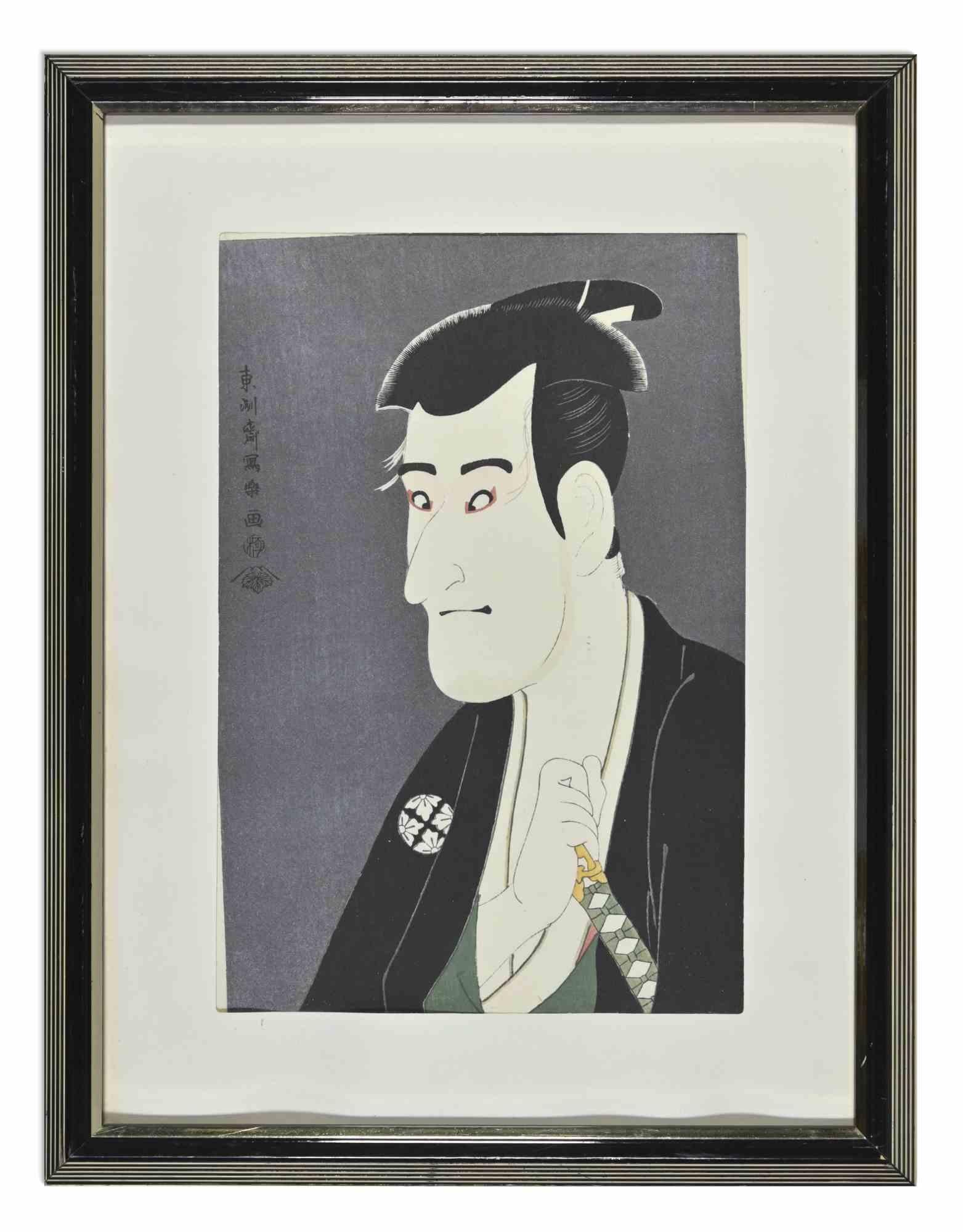 Ein Männerporträt ist ein Kunstwerk, das nach Toshusai Sharaku (aktiv 1794-1795) geschaffen wurde. 

Holzschnitt, 30 x 20 cm, mit Rahmen. 

Gute Bedingungen

