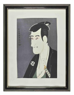 Vintage A Man Portrait - Woodcut after Toshusai Sharaku - 19th Century