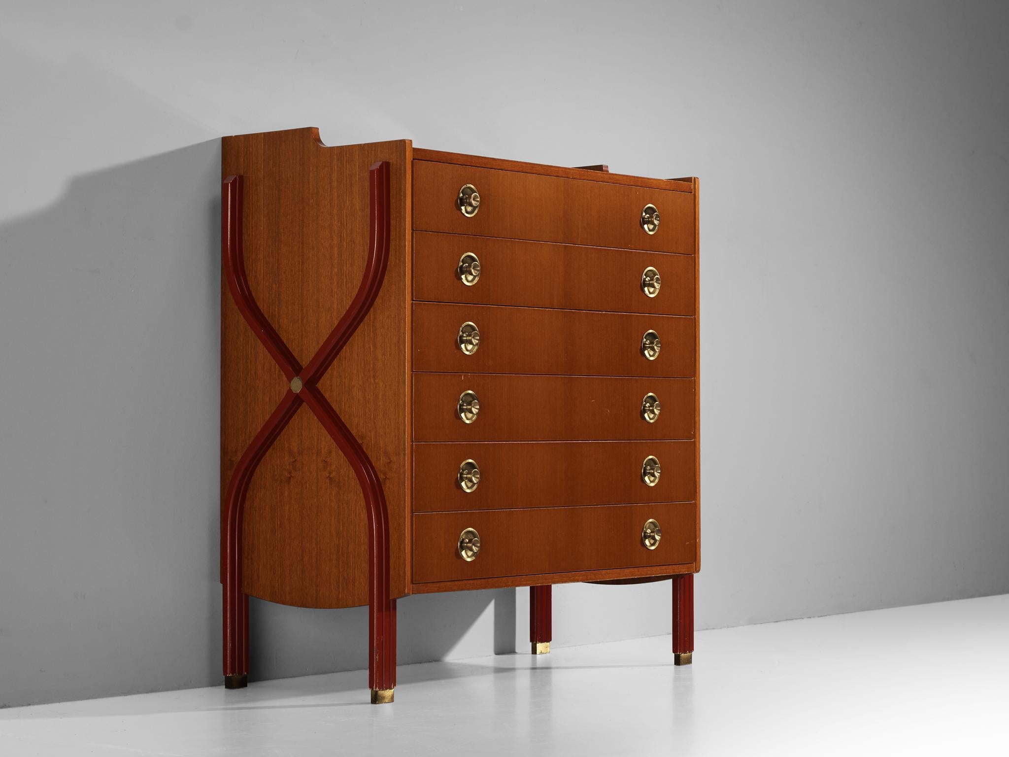 Mid-Century Modern Tosi Arredamenti Chest of Drawers in Mahogany and Brass  For Sale