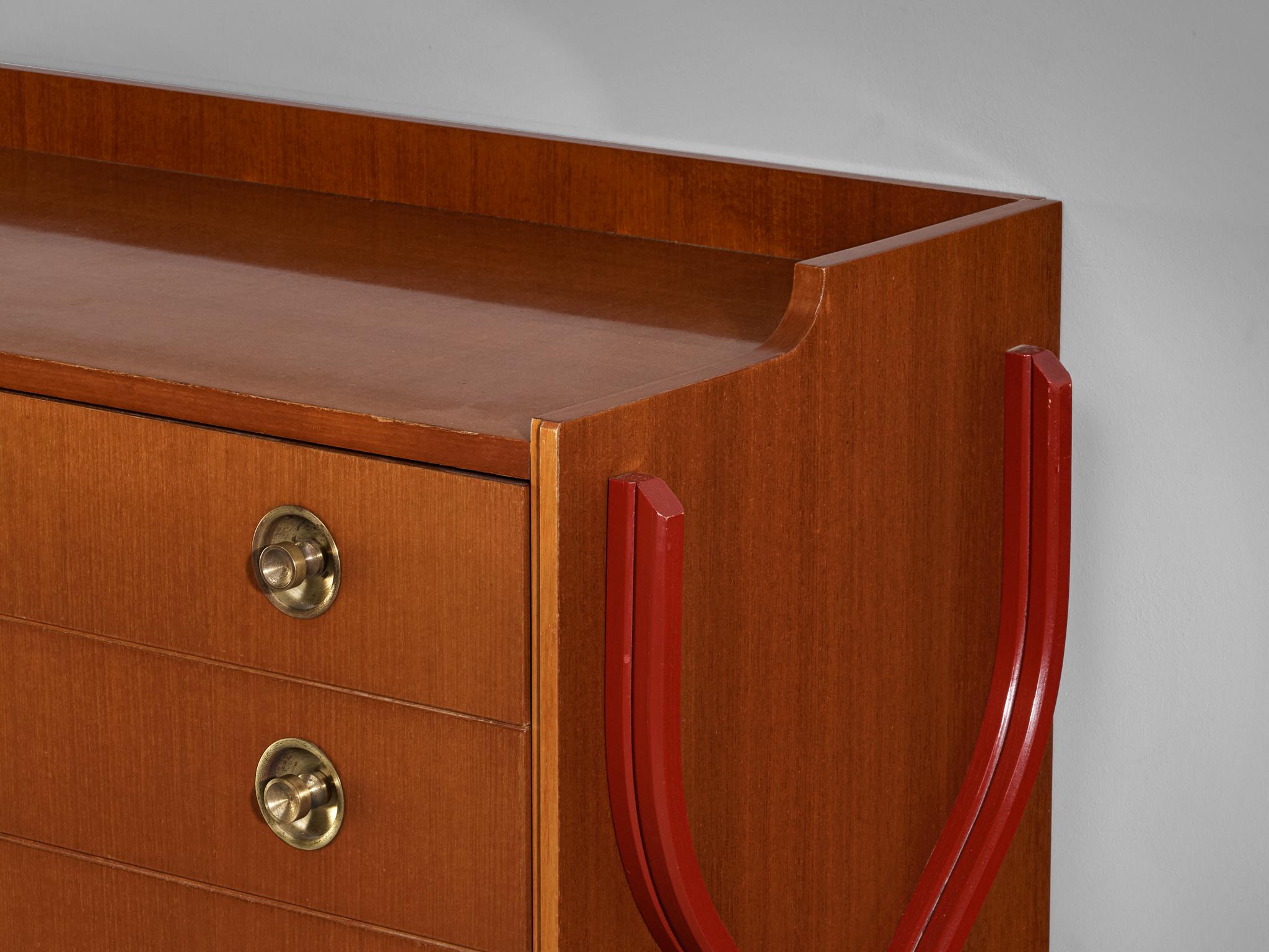 Mid-20th Century Tosi Arredamenti Chest of Drawers in Mahogany and Brass  For Sale