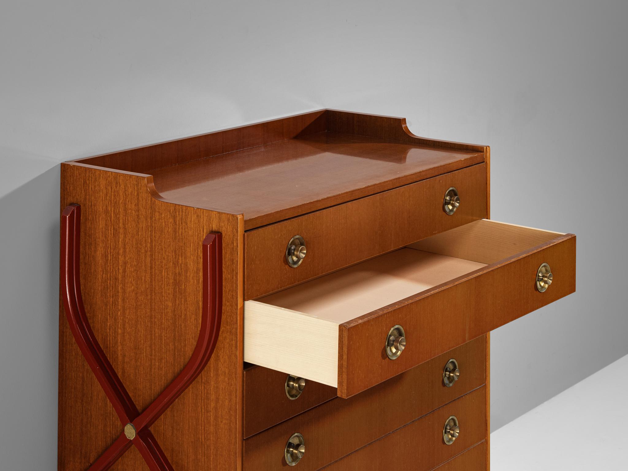Tosi Arredamenti Chest of Drawers in Mahogany and Brass  For Sale 2