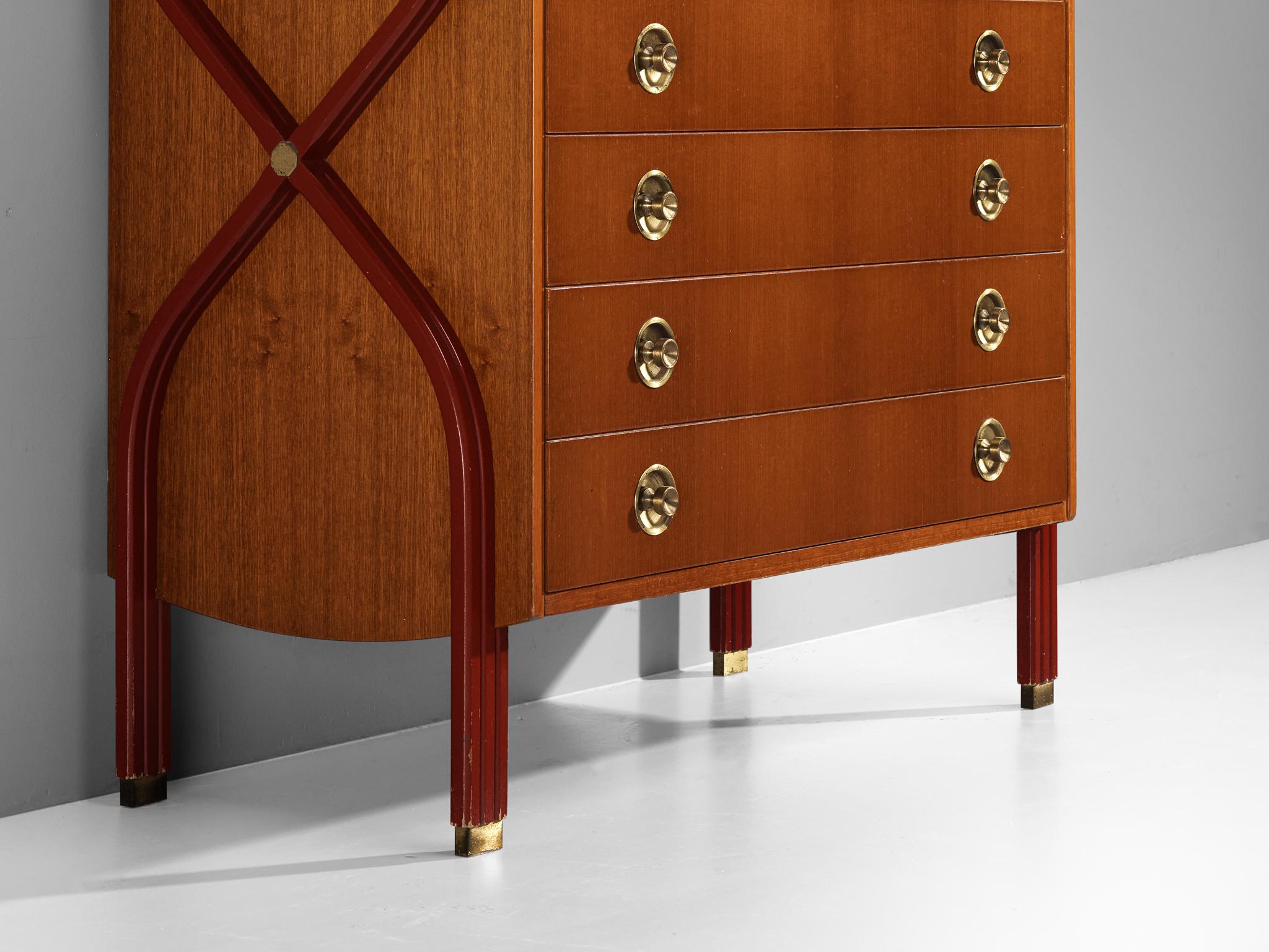 Tosi Arredamenti Chest of Drawers in Mahogany and Brass  For Sale 3
