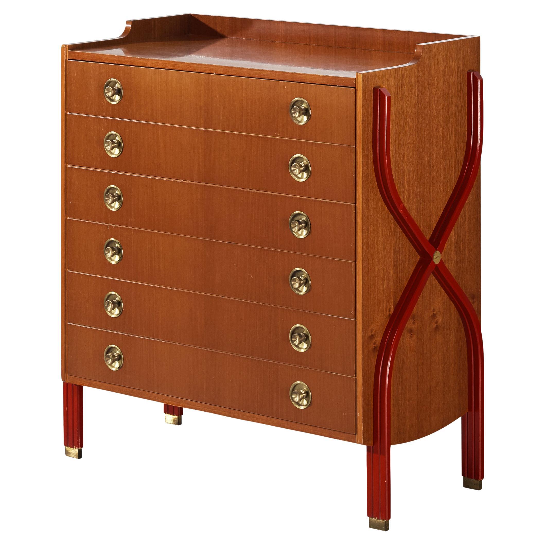 Tosi Arredamenti Chest of Drawers in Mahogany and Brass  For Sale