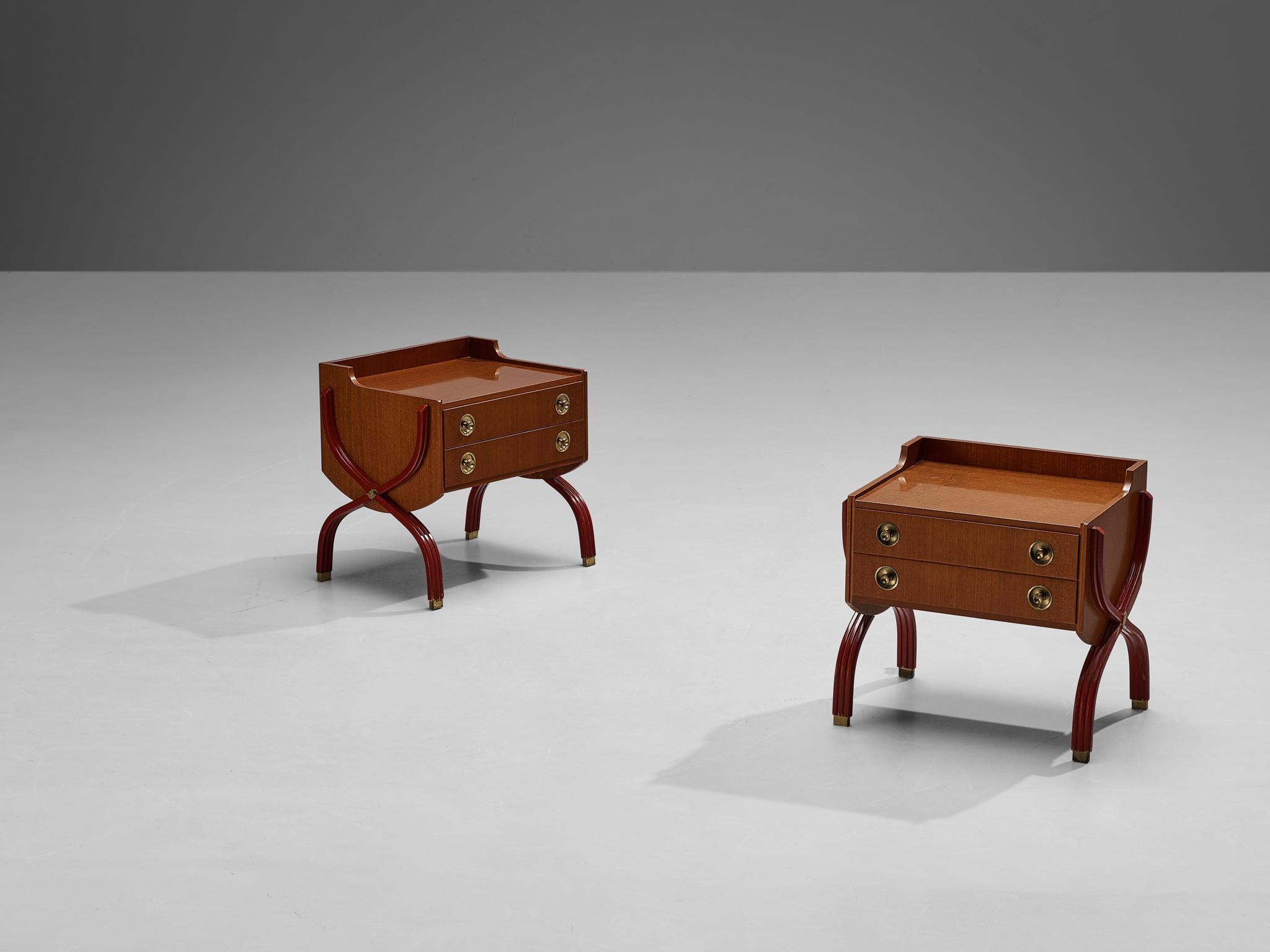 Tosi Arredamenti, pair of cabinets or bedside tables, mahogany, brass, lacquered wood, Italy, 1960s

This exquisite pair of Italian cabinets, crafted by Tosi Arredamenti, promises to imbue one's bedroom with an air of elegance and sophistication.