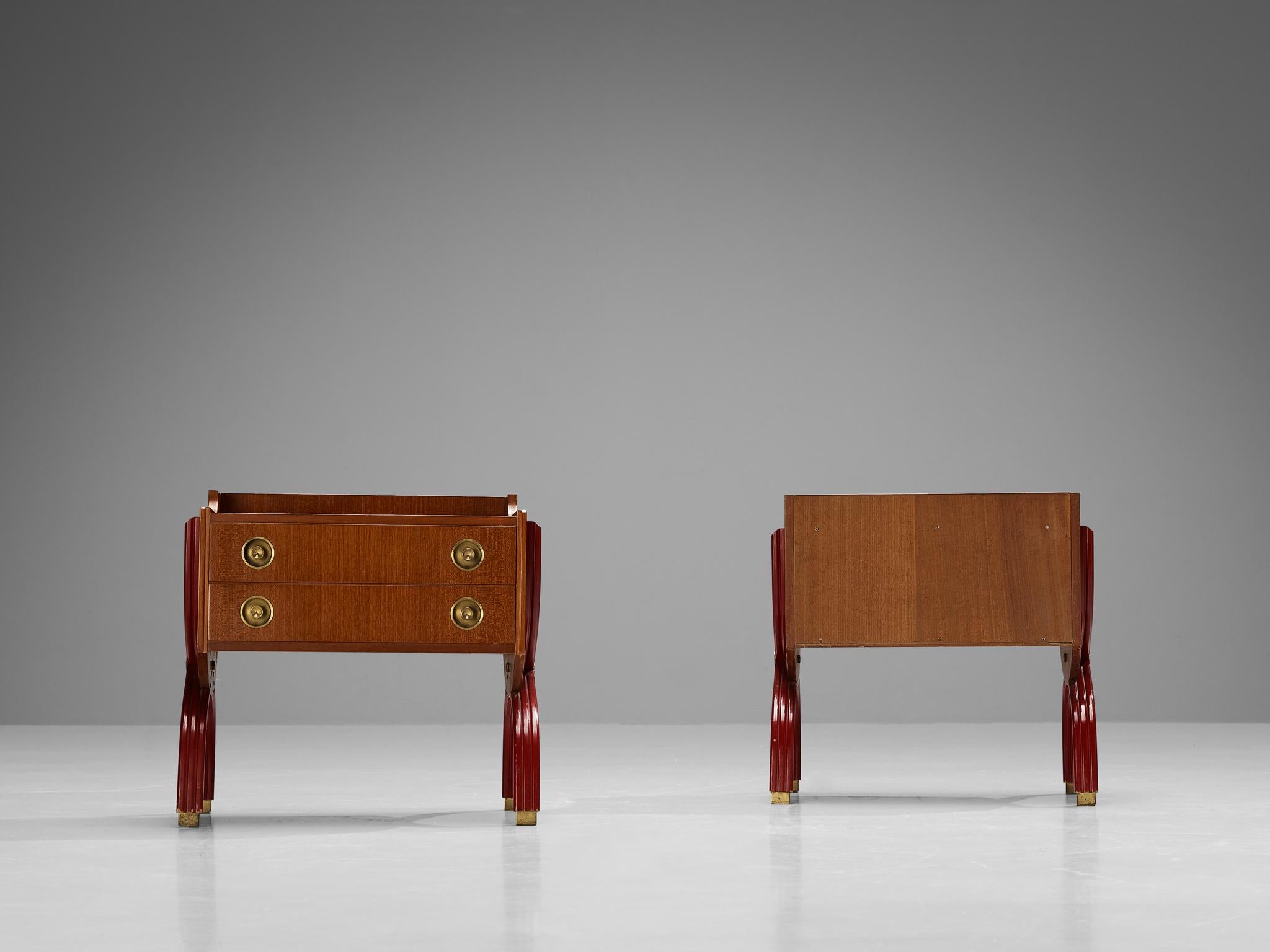  Tosi Arredamenti Pair of Cabinets or Night Stands in Mahogany and Brass  For Sale 1