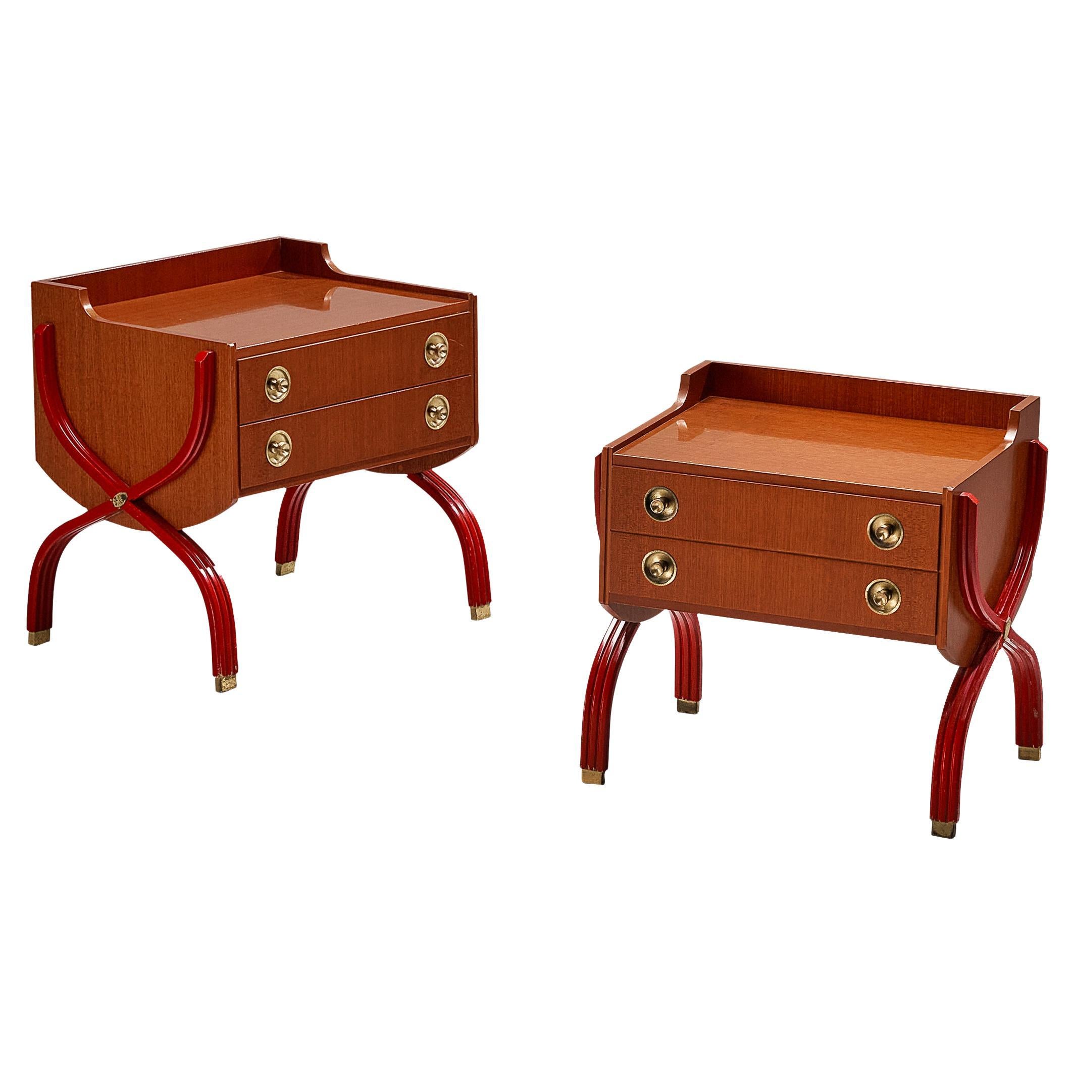  Tosi Arredamenti Pair of Cabinets or Night Stands in Mahogany and Brass  For Sale