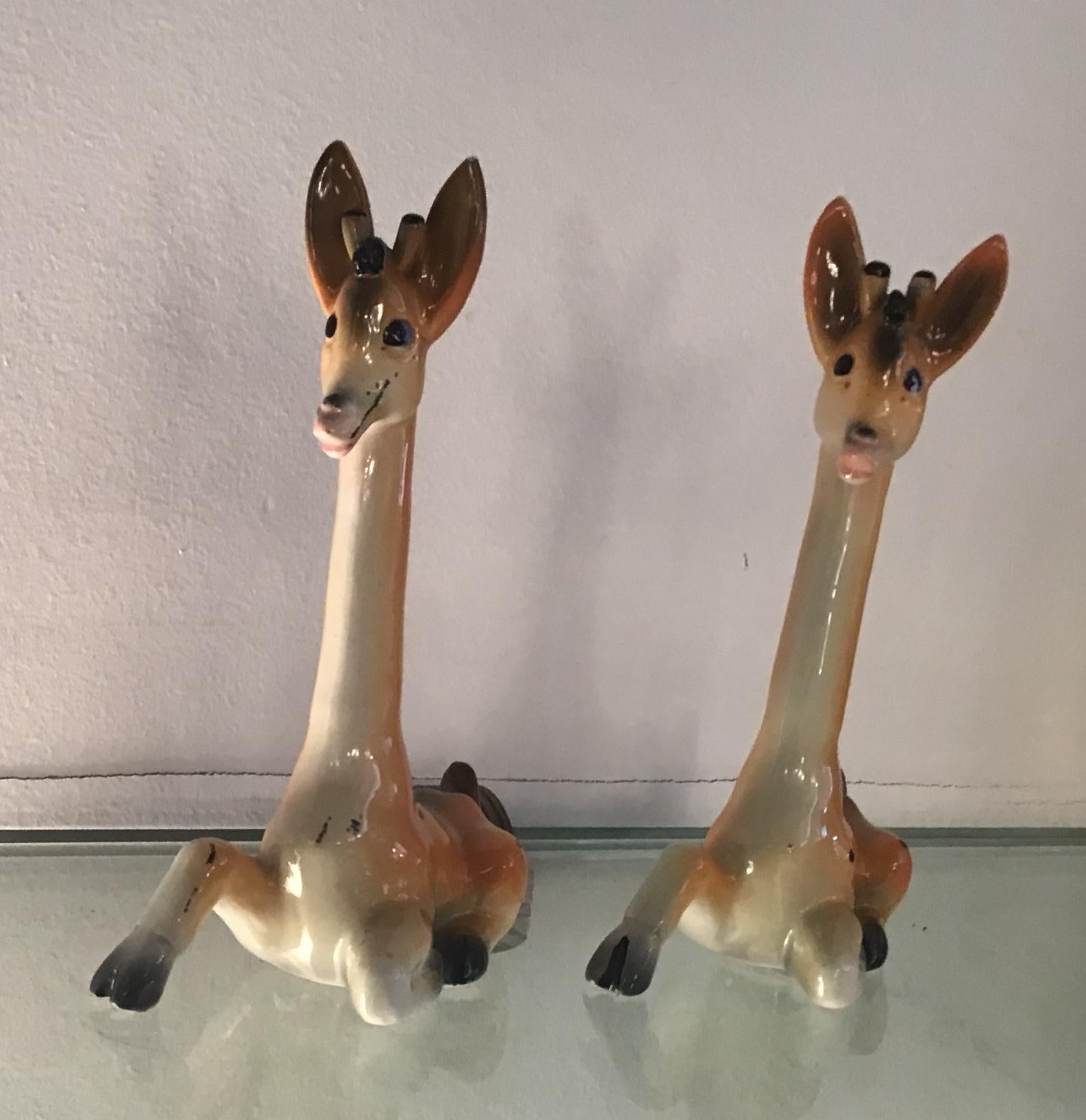 Italian Tosin Ceramic Giraffe Couple 1950 Italia