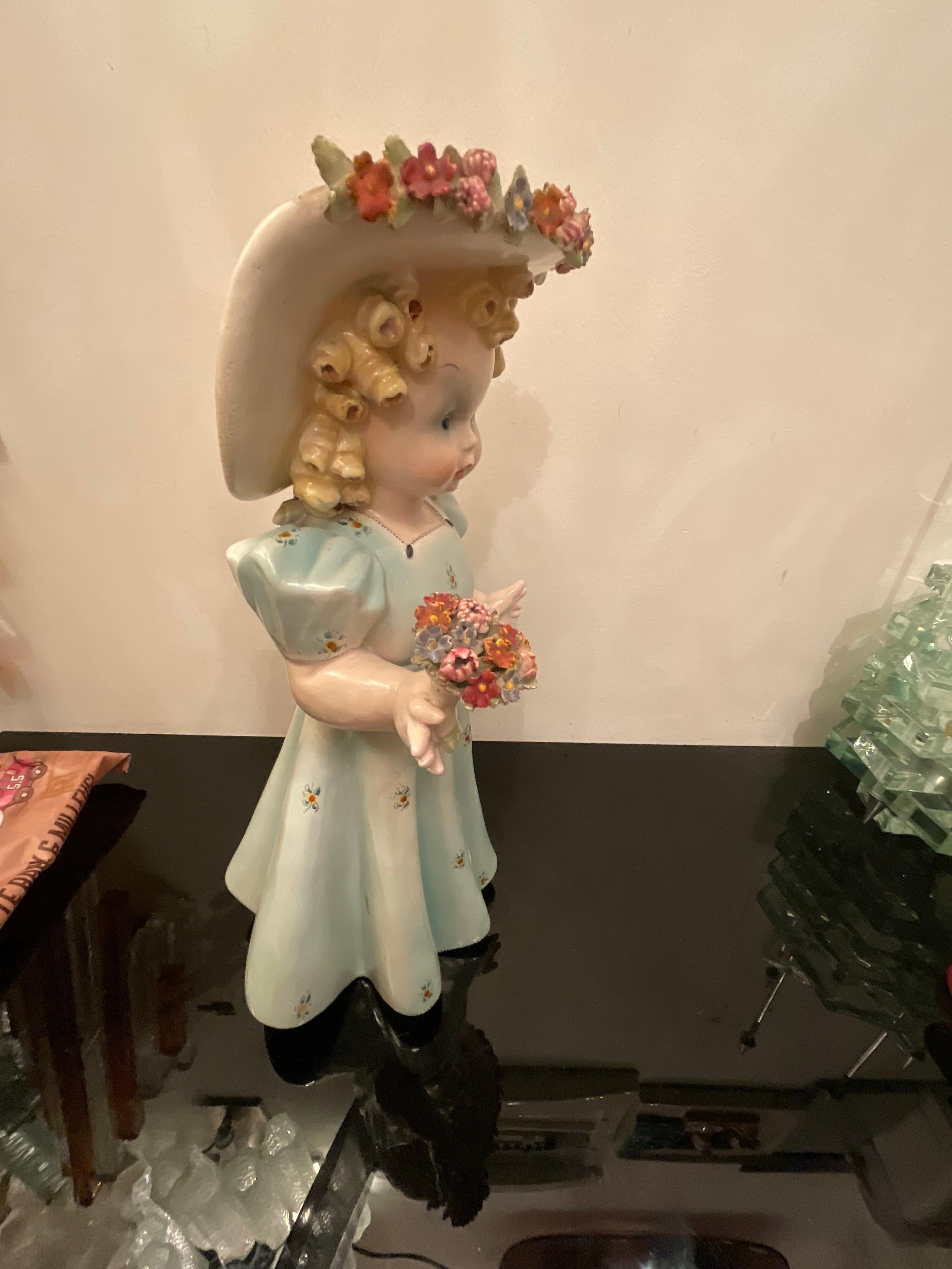 TOSIN LA FRECCIA - Polychrome ceramic baby girl - Veneto 1940 - Made in Italy For Sale 2