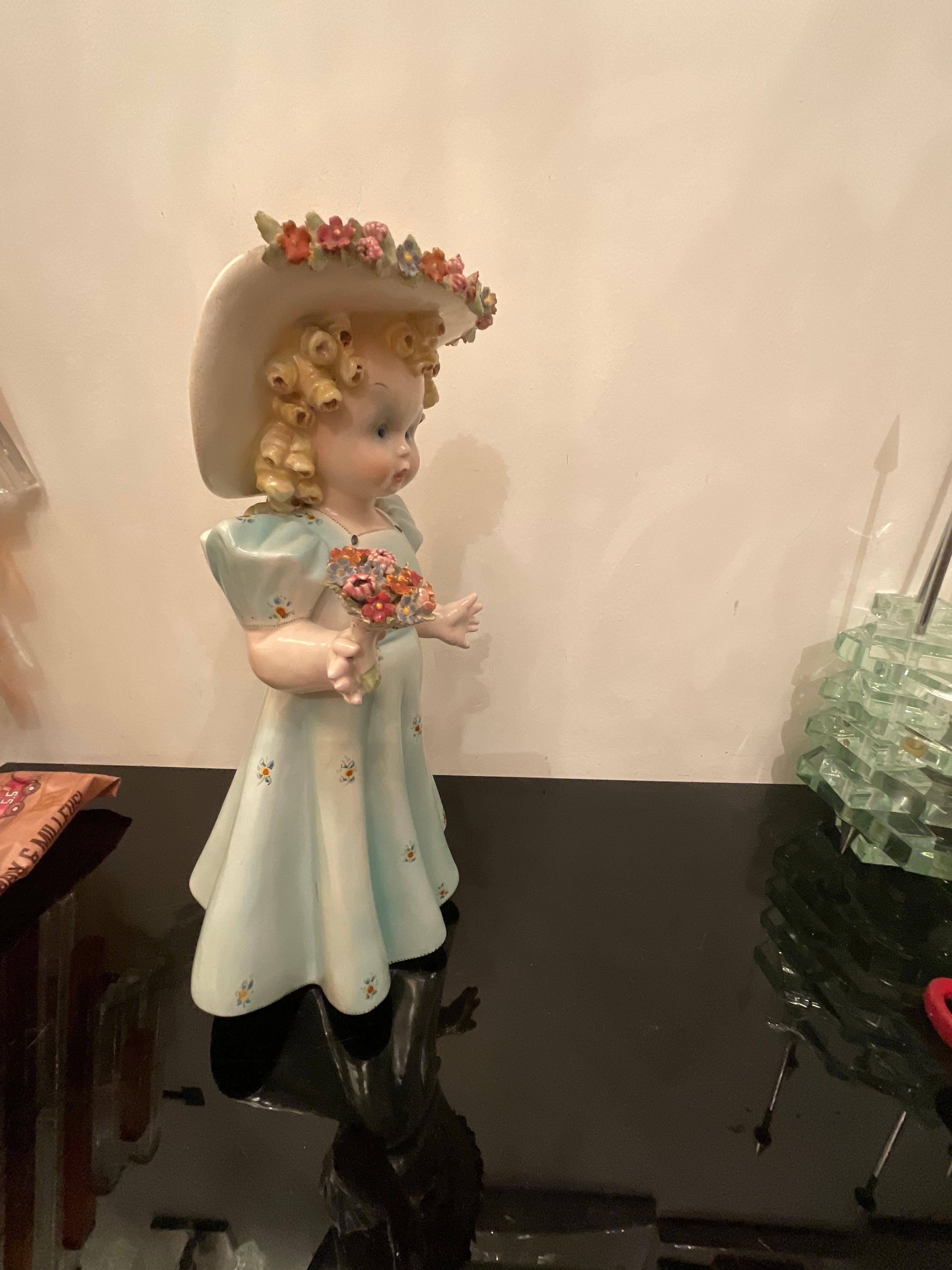 TOSIN LA FRECCIA - Polychrome ceramic baby girl - Veneto 1940 - Made in Italy For Sale 3