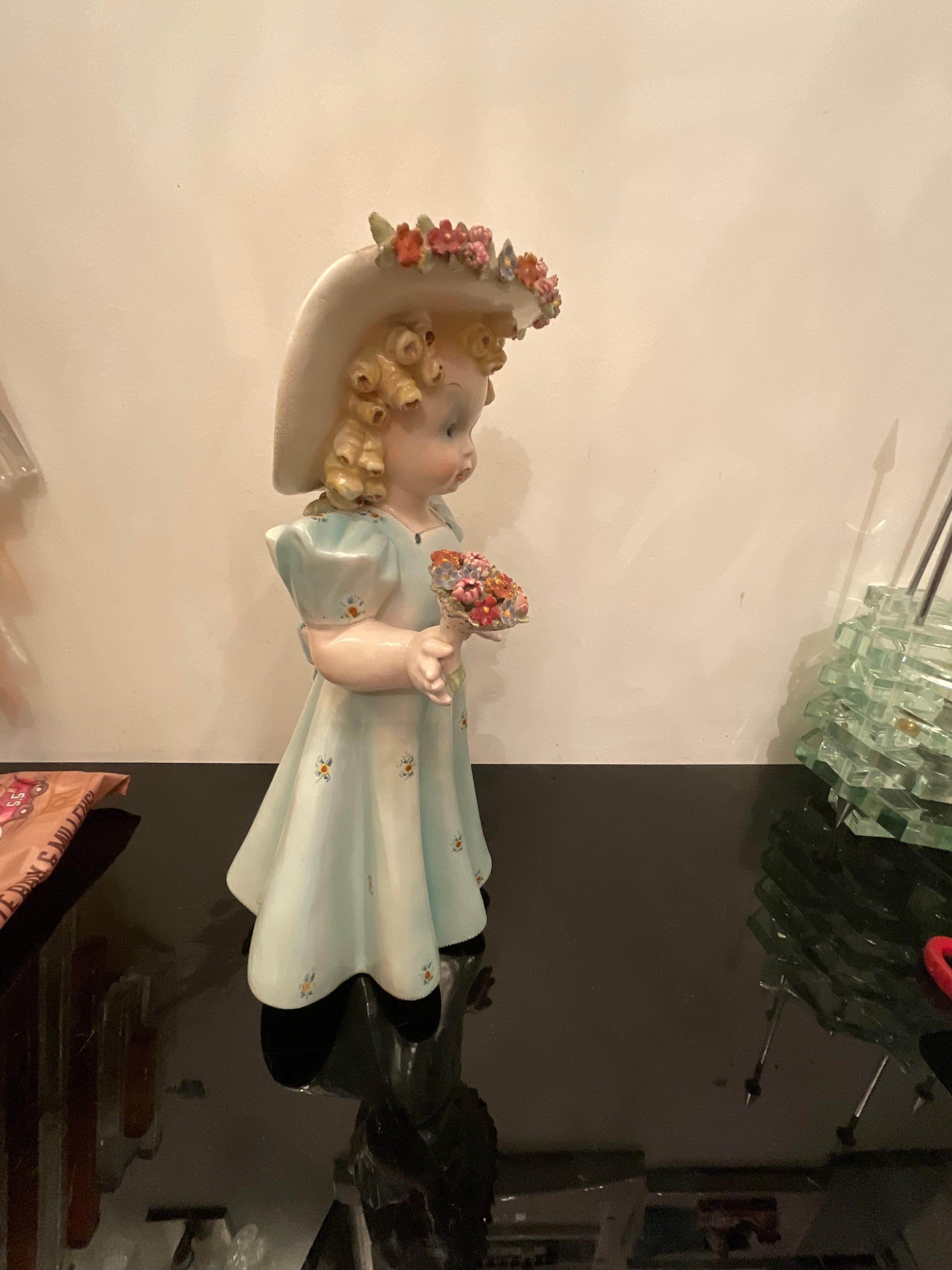 TOSIN LA FRECCIA - Polychrome ceramic baby girl - Veneto 1940 - Made in Italy For Sale 4