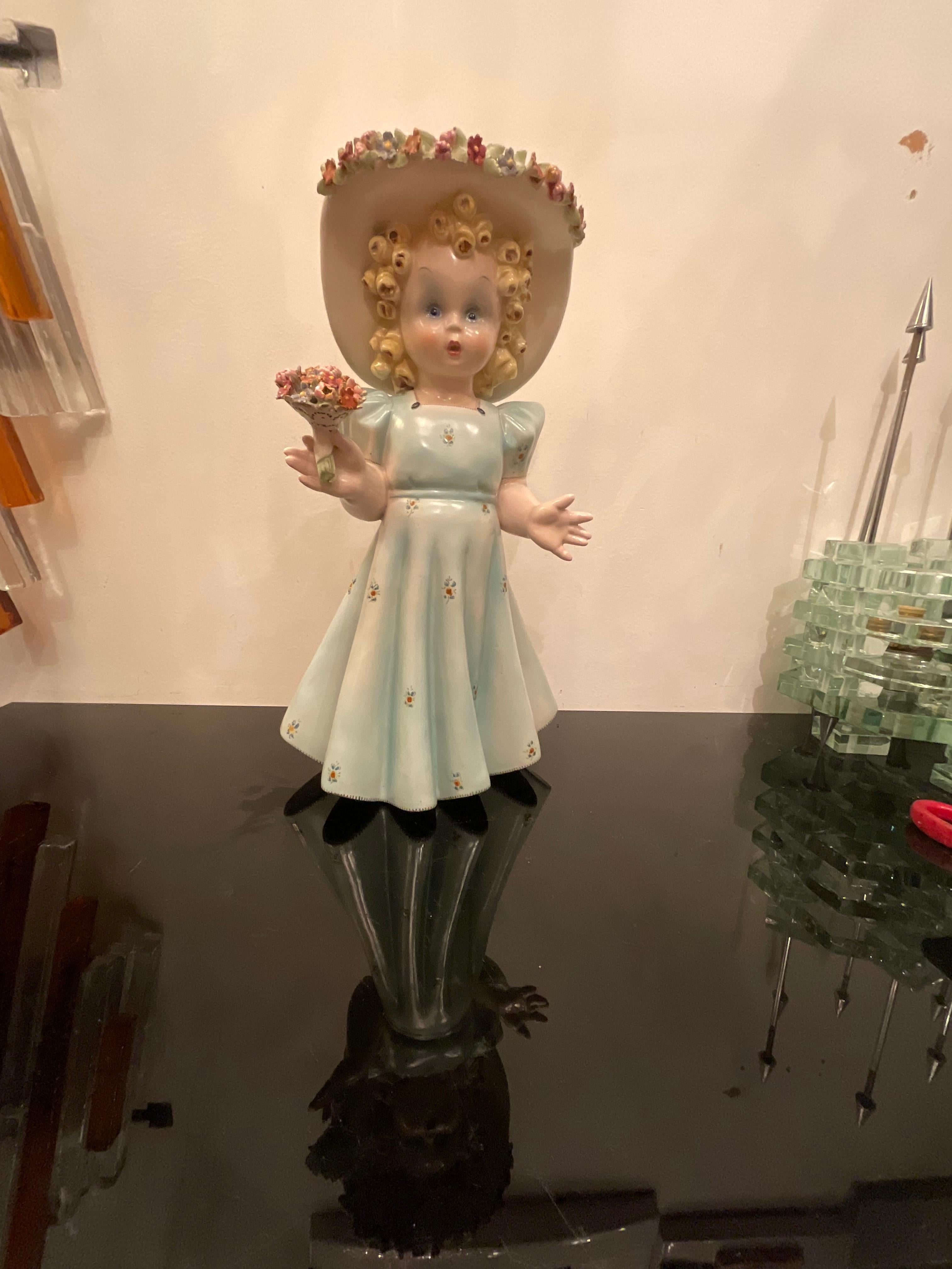TOSIN LA FRECCIA - Polychrome ceramic baby girl - Veneto 1940 - Made in Italy For Sale 5