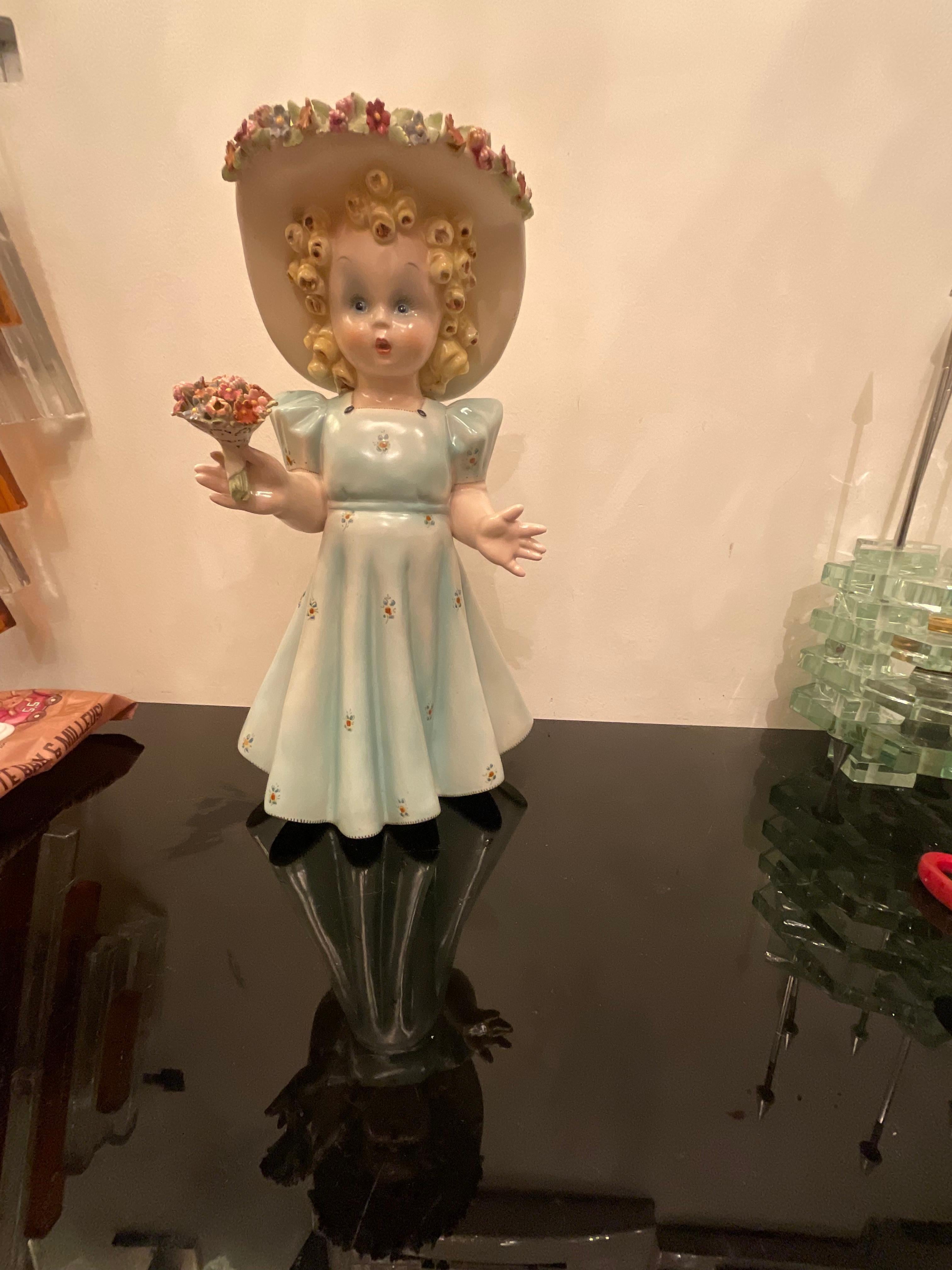 TOSIN LA FRECCIA - Polychrome ceramic baby girl - Veneto 1940 - Made in Italy For Sale 6