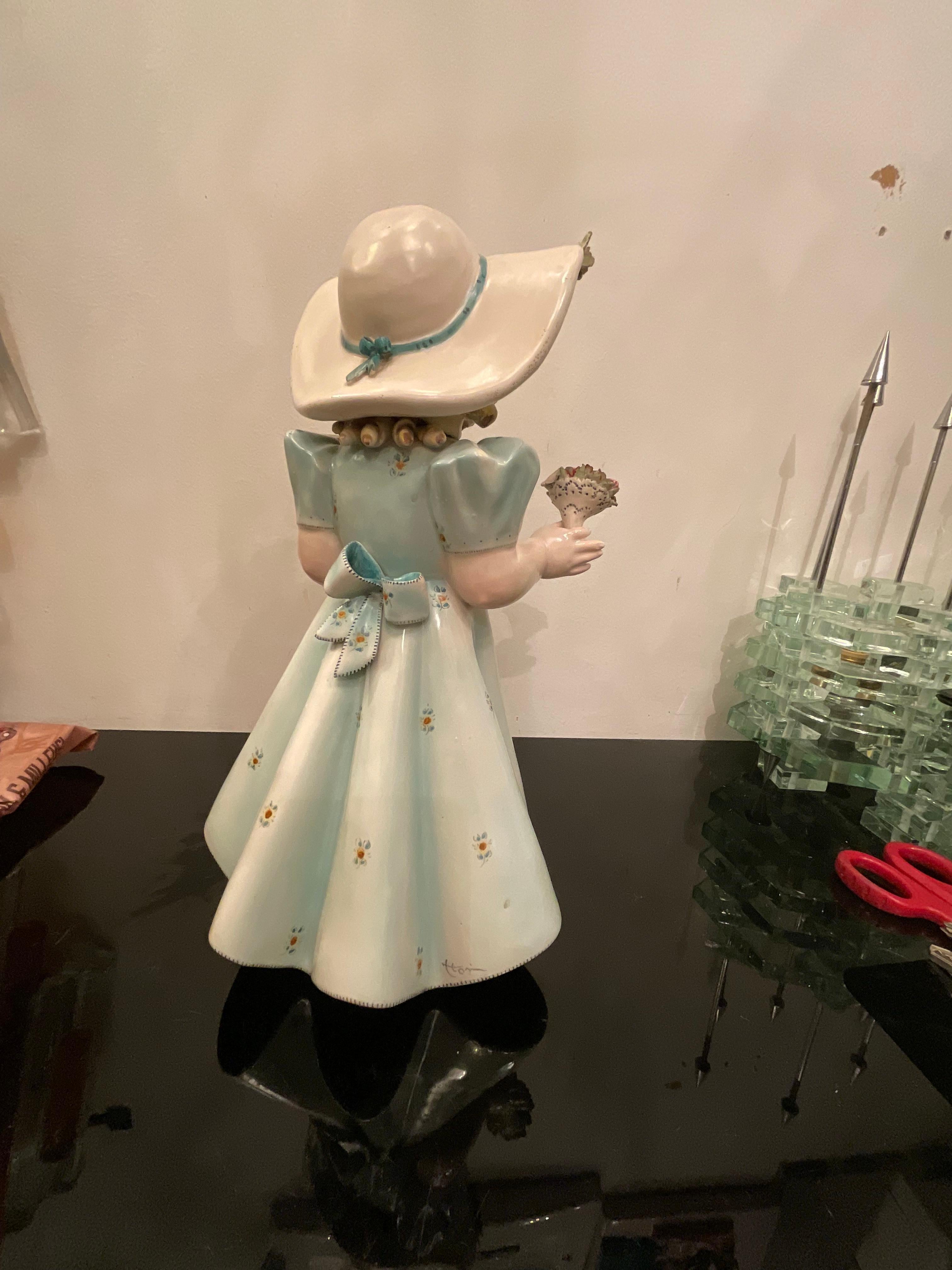 Italian TOSIN LA FRECCIA - Polychrome ceramic baby girl - Veneto 1940 - Made in Italy For Sale