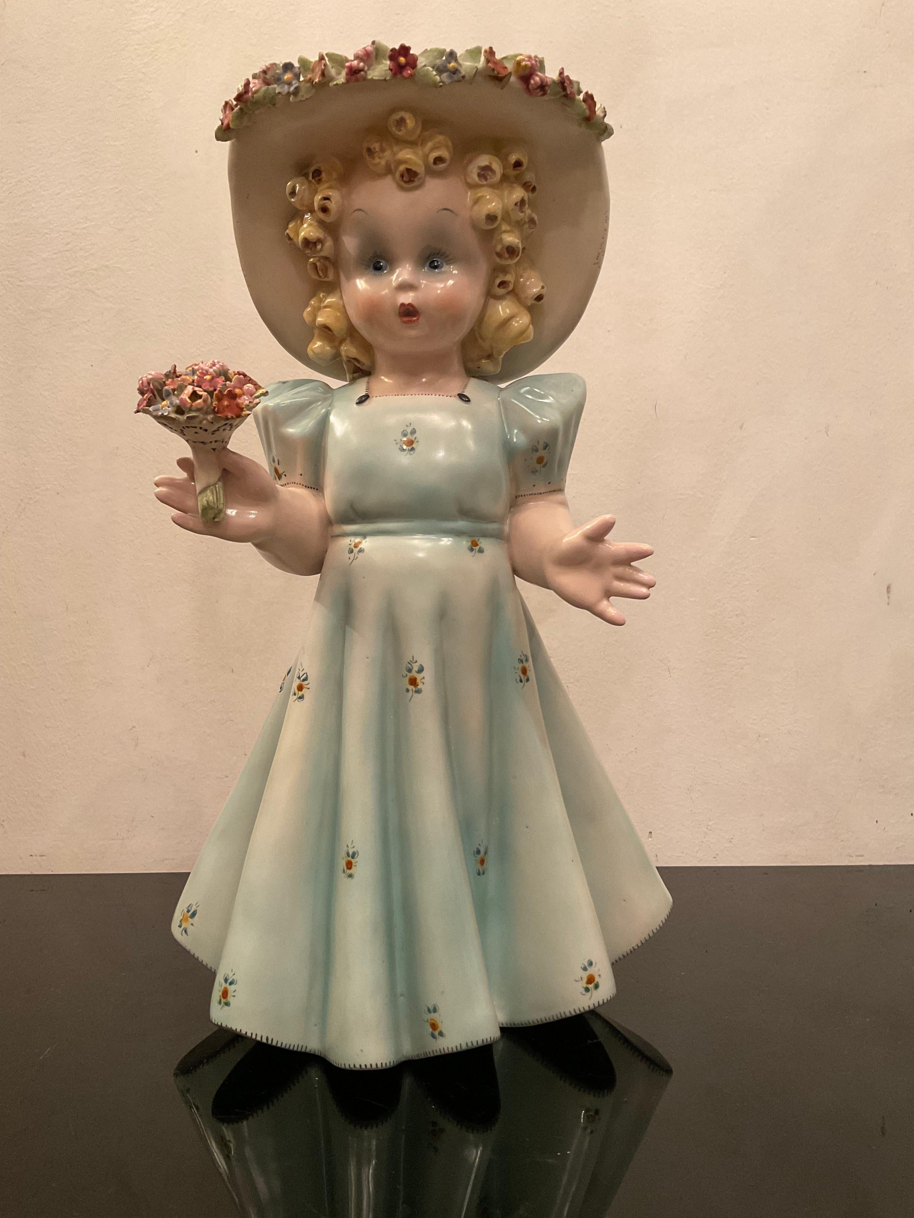 TOSIN LA FRECCIA - Polychrome ceramic baby girl - Veneto 1940 - Made in Italy In Good Condition For Sale In Milano, IT
