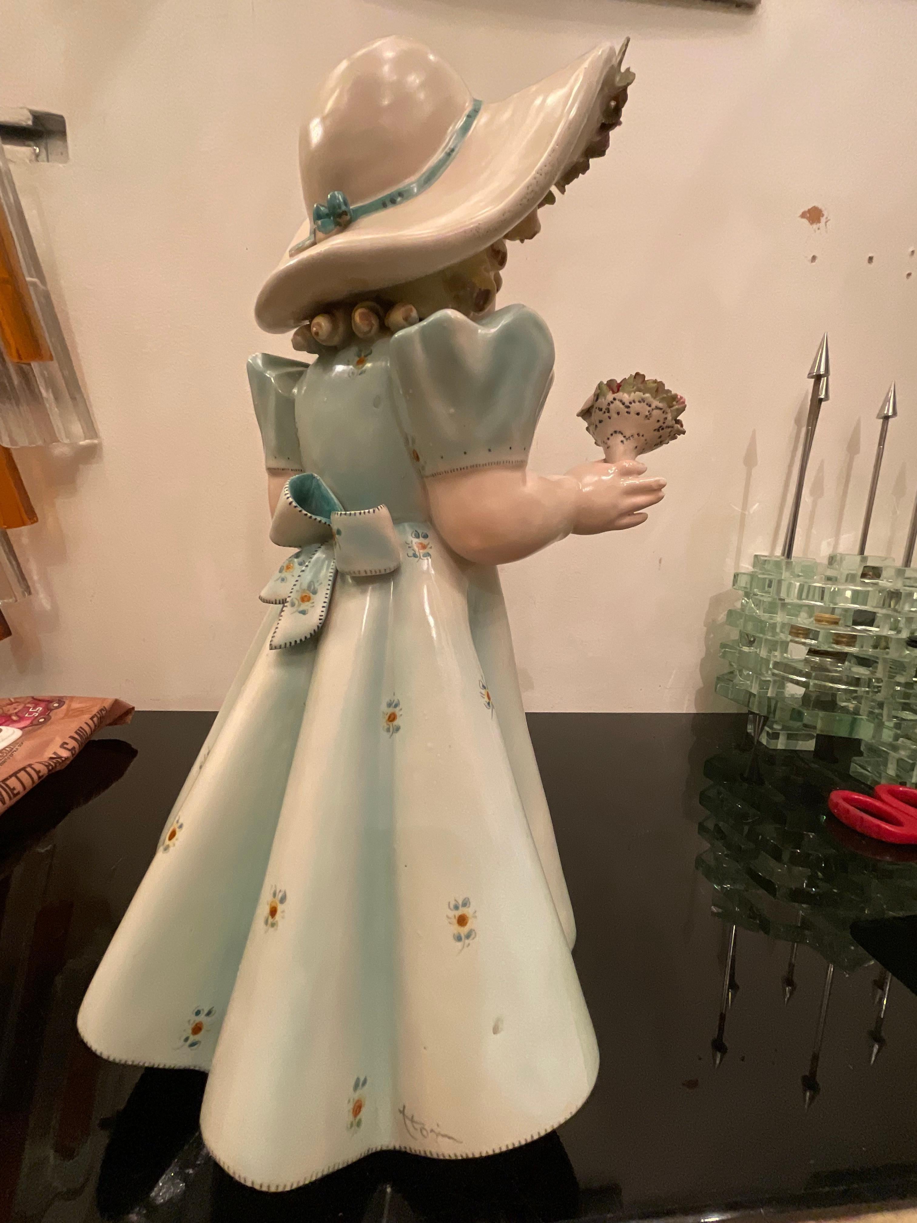 TOSIN LA FRECCIA - Polychrome ceramic baby girl - Veneto 1940 - Made in Italy For Sale 1