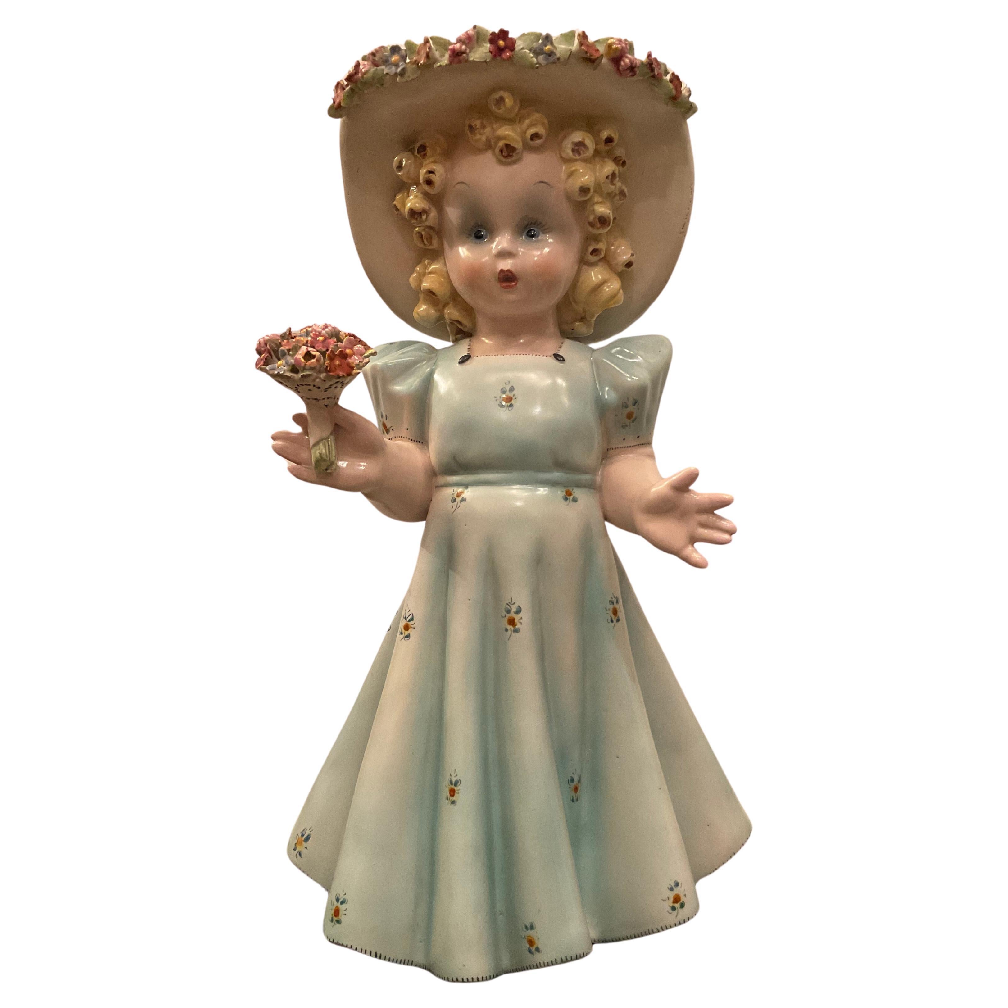 TOSIN LA FRECCIA - Polychrome ceramic baby girl - Veneto 1940 - Made in Italy For Sale