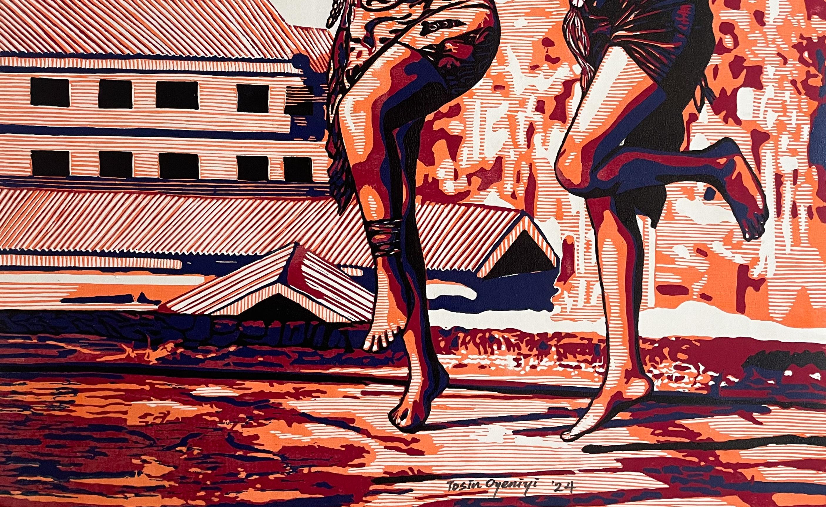 ÀGÙNBÁNIRÒ - Siglo XXI, Contemporáneo, Figurativo, África, Mujer, Linograbado - Print Antiguos maestros de Tosin Oyeniyi 