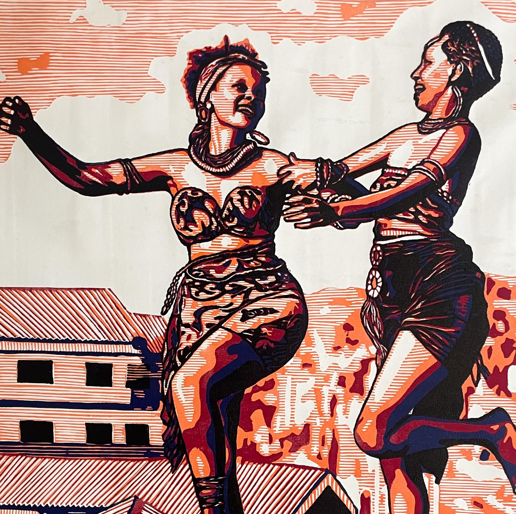 ÀGÙNBÁNIRÒ - Siglo XXI, Contemporáneo, Figurativo, África, Mujer, Linograbado - Figurative Print Beige de Tosin Oyeniyi 
