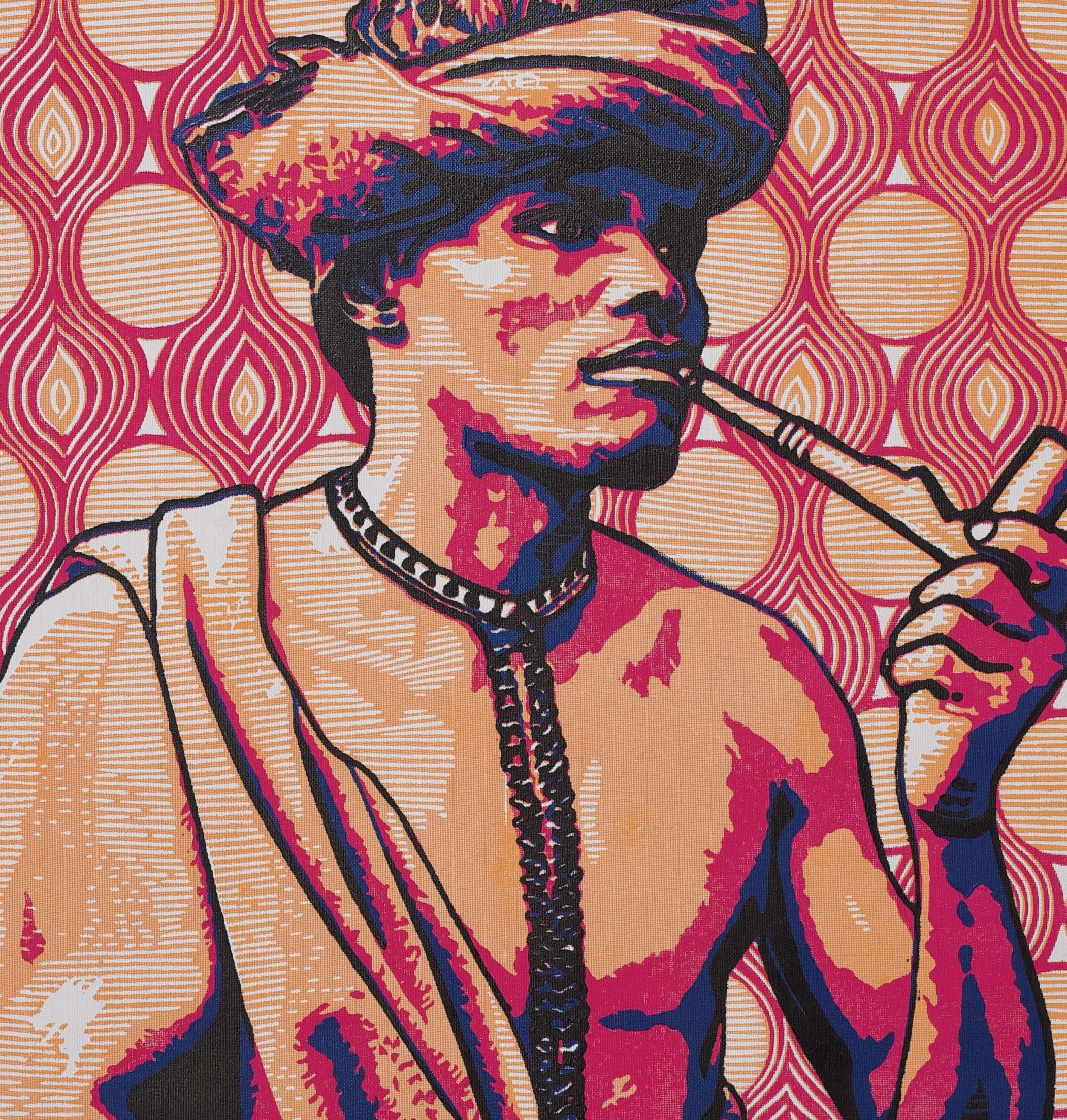 Amukoko (Enjoyment Galore -21e siècle, Contemporain Figuratif, Afrique Linogravure - Rose Figurative Print par Tosin Oyeniyi 