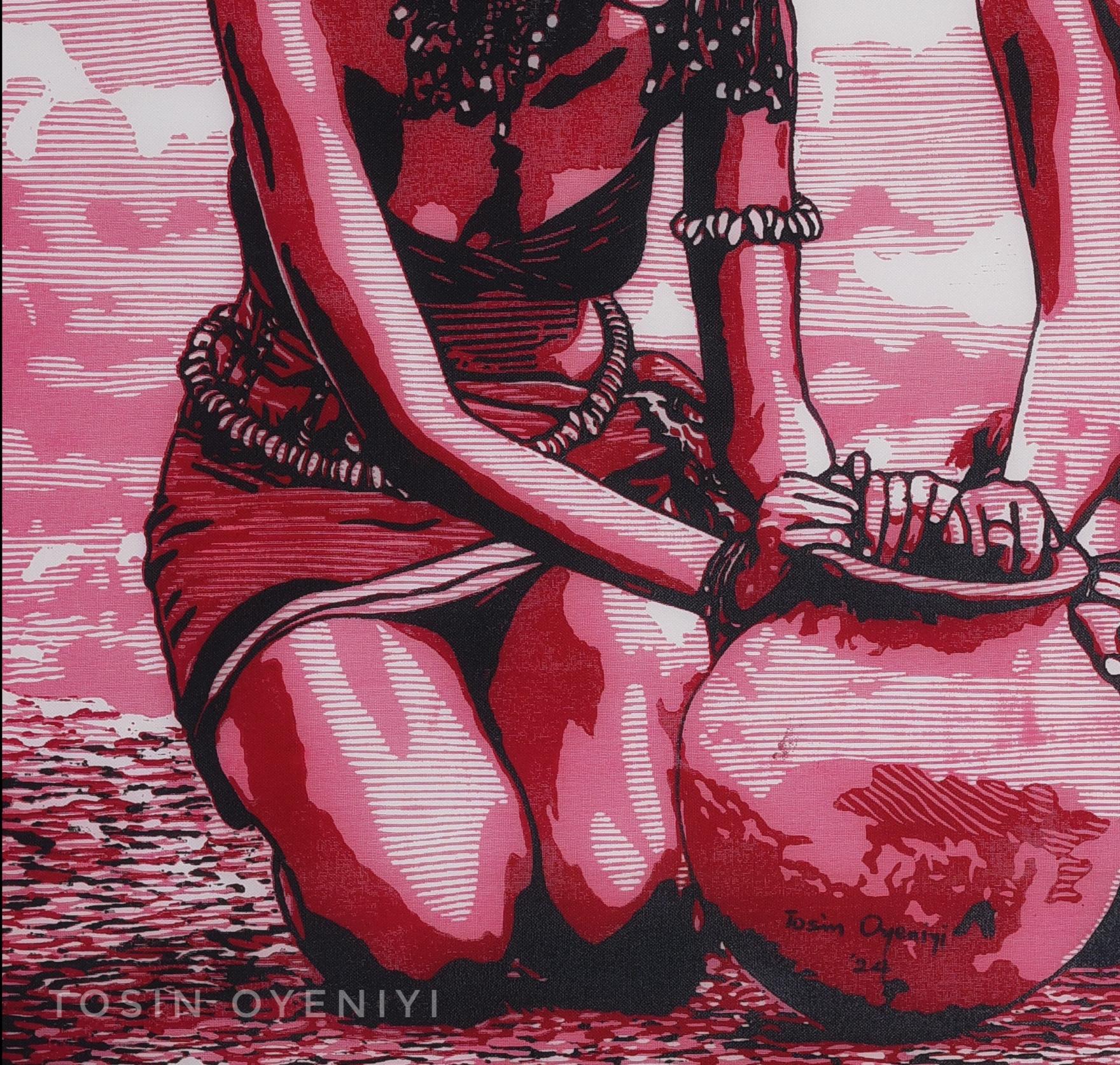 At Prime (Igba Ara) - 21e siècle, Contemporain, Figuratif, Afrique, Linogravure - Marron Portrait Print par Tosin Oyeniyi 