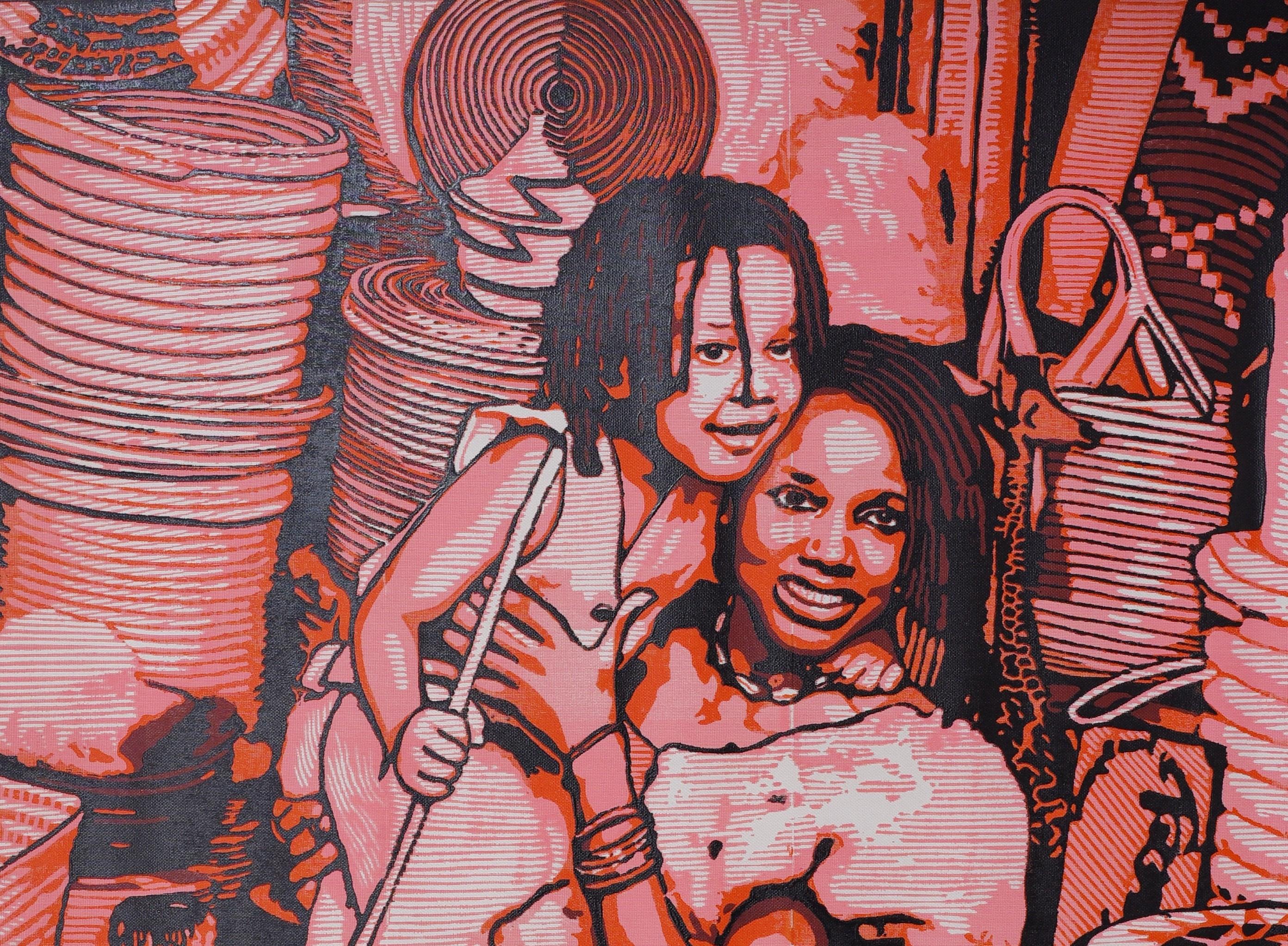 Double trésor - 21e siècle, Contemporain, Figuratif, Afrique, Linogravure, Femmes - Print de Tosin Oyeniyi 