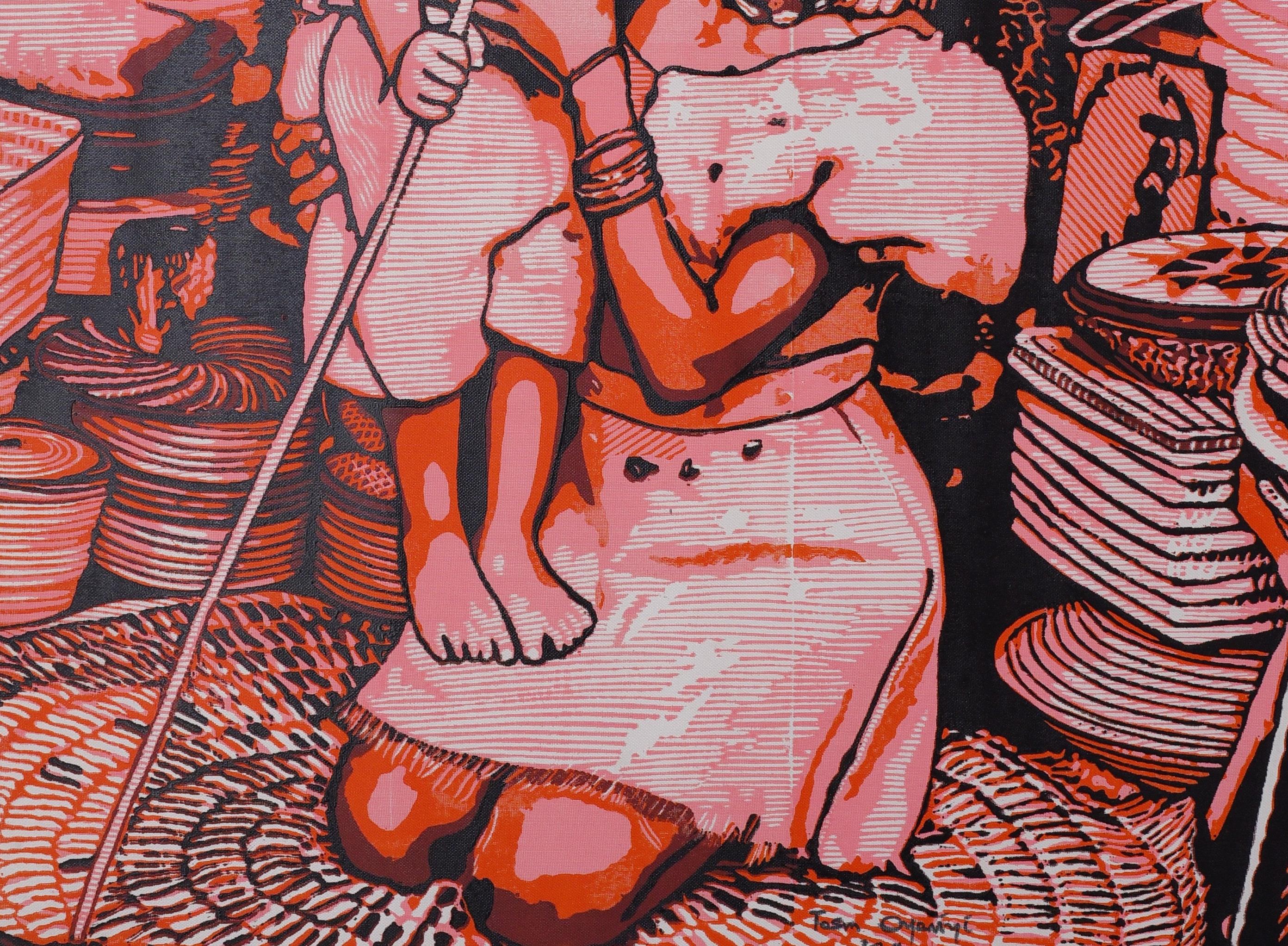 Double trésor - 21e siècle, Contemporain, Figuratif, Afrique, Linogravure, Femmes - Maîtres anciens Print par Tosin Oyeniyi 
