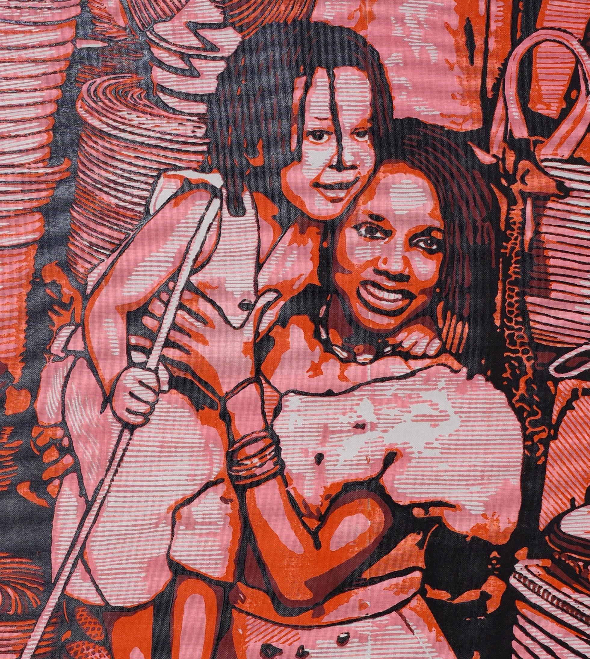 Double trésor - 21e siècle, Contemporain, Figuratif, Afrique, Linogravure, Femmes - Rose Portrait Print par Tosin Oyeniyi 