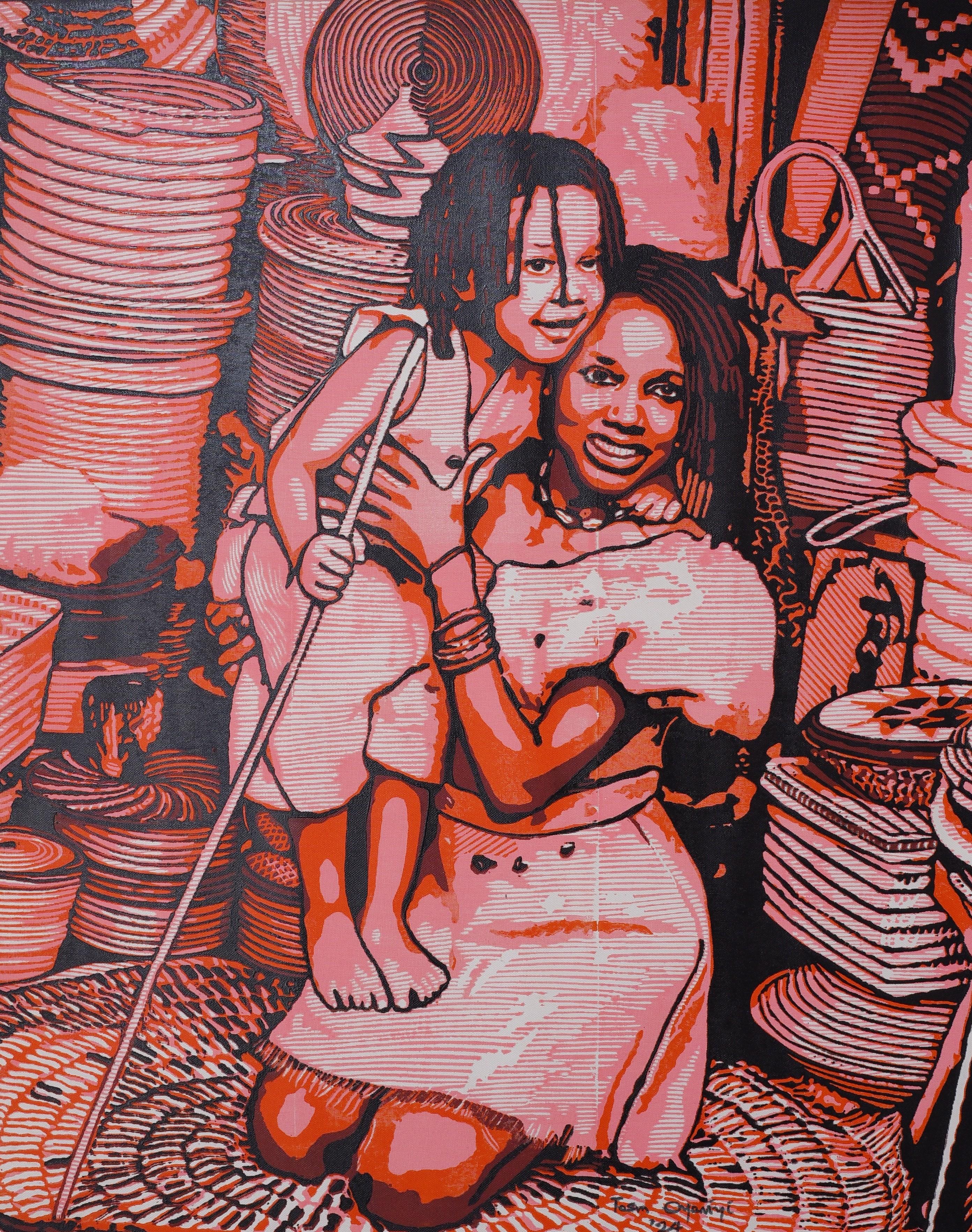 Double trésor - 21e siècle, Contemporain, Figuratif, Afrique, Linogravure, Femmes