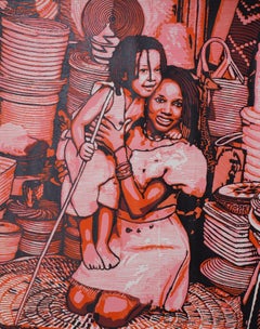 Double trésor - 21e siècle, Contemporain, Figuratif, Afrique, Linogravure, Femmes