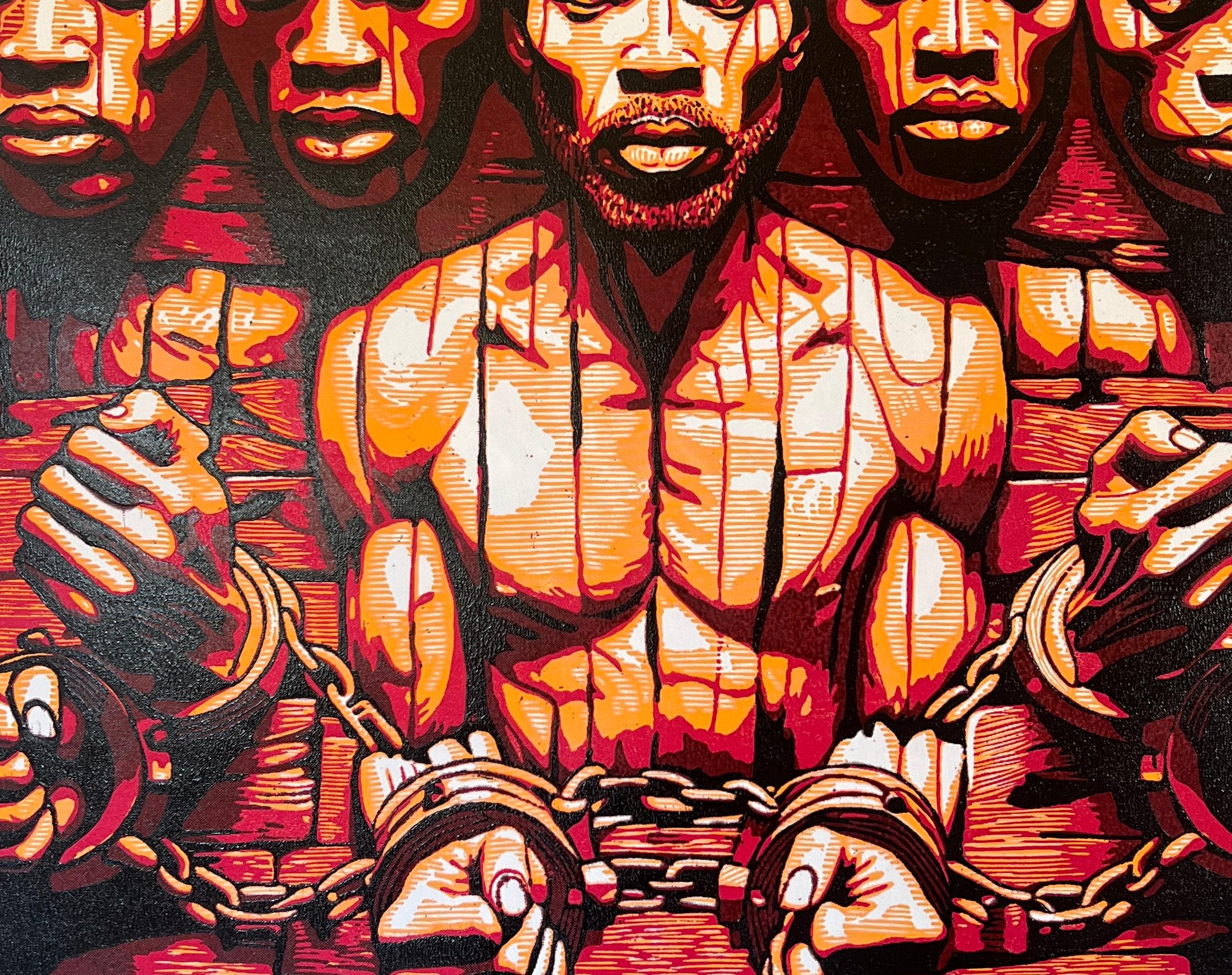 Cicatrice indelebile - 21° secolo, Contemporaneo, Figurativo, Africa, Persone, Linocut - Portrait Print Arancia di Tosin Oyeniyi 