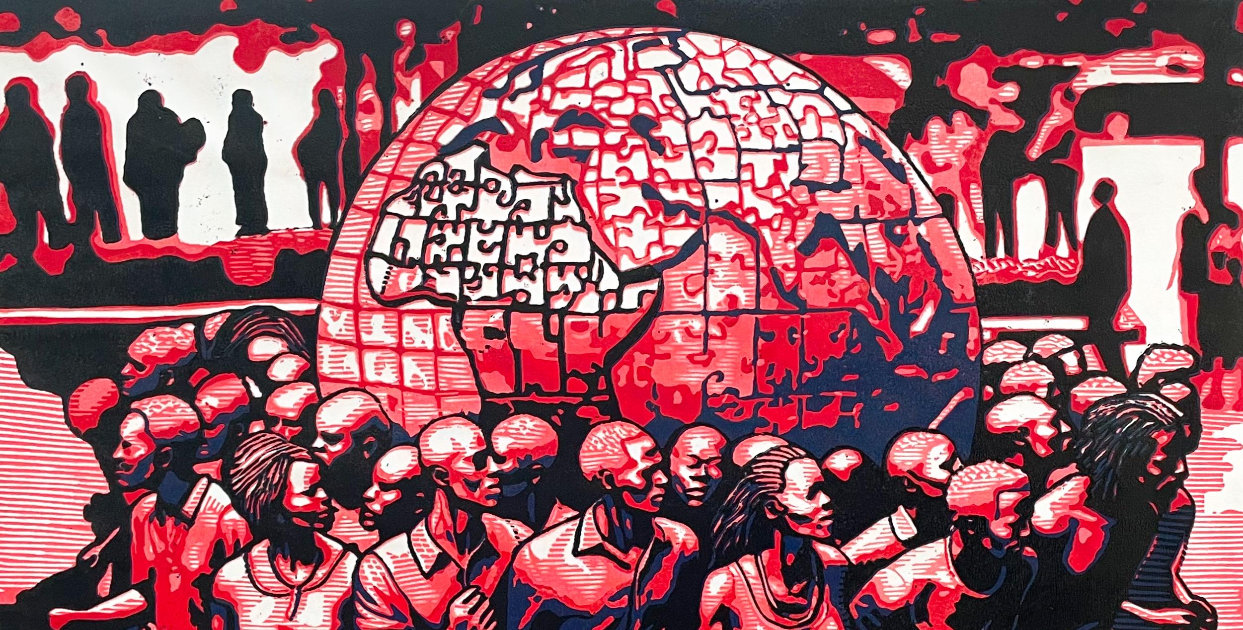One People - Siglo XXI, Contemporáneo, Figurativo, África, Gente, Linograbado - Print de Tosin Oyeniyi 