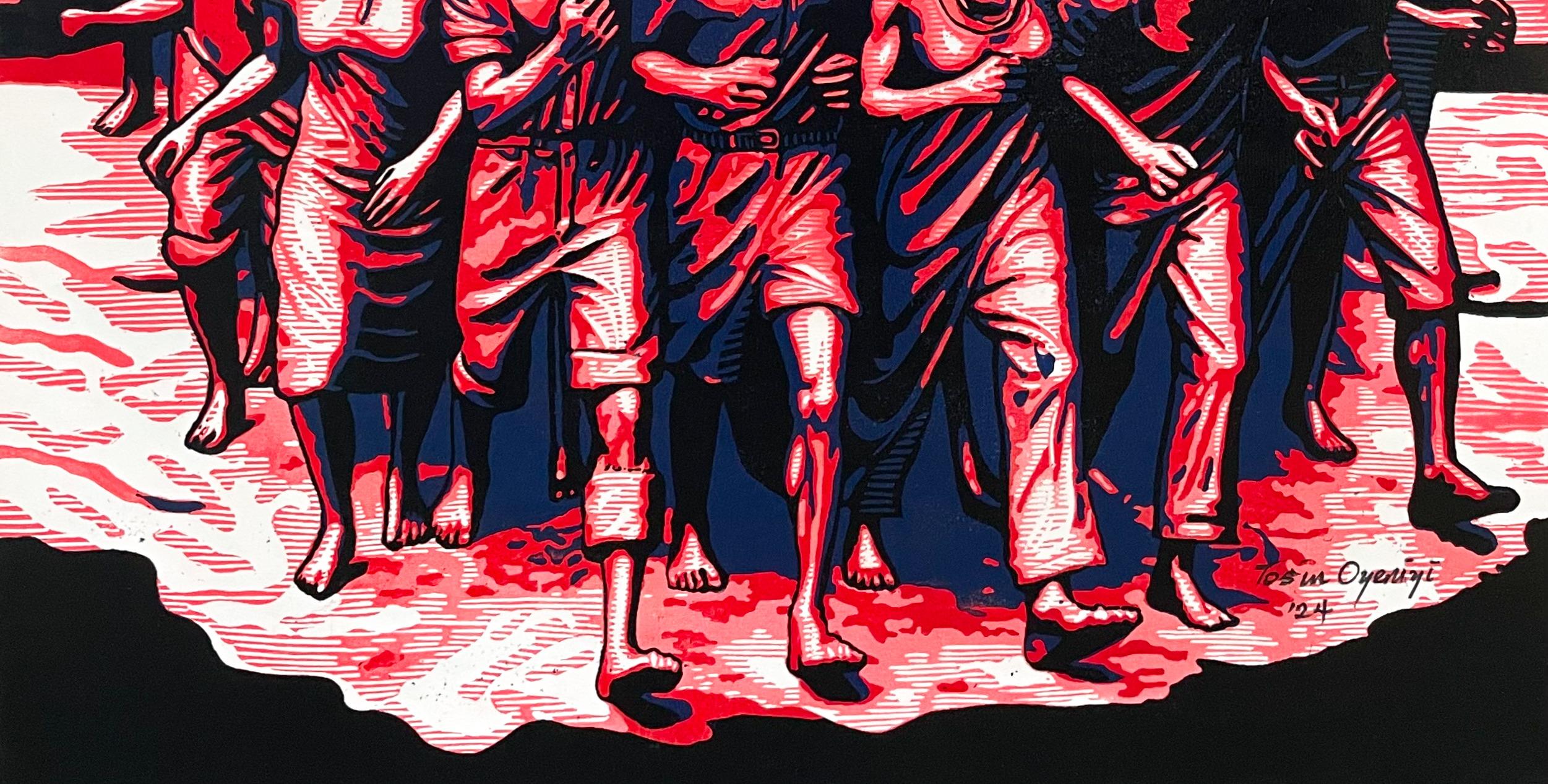 One People - Siglo XXI, Contemporáneo, Figurativo, África, Gente, Linograbado - Print Antiguos maestros de Tosin Oyeniyi 
