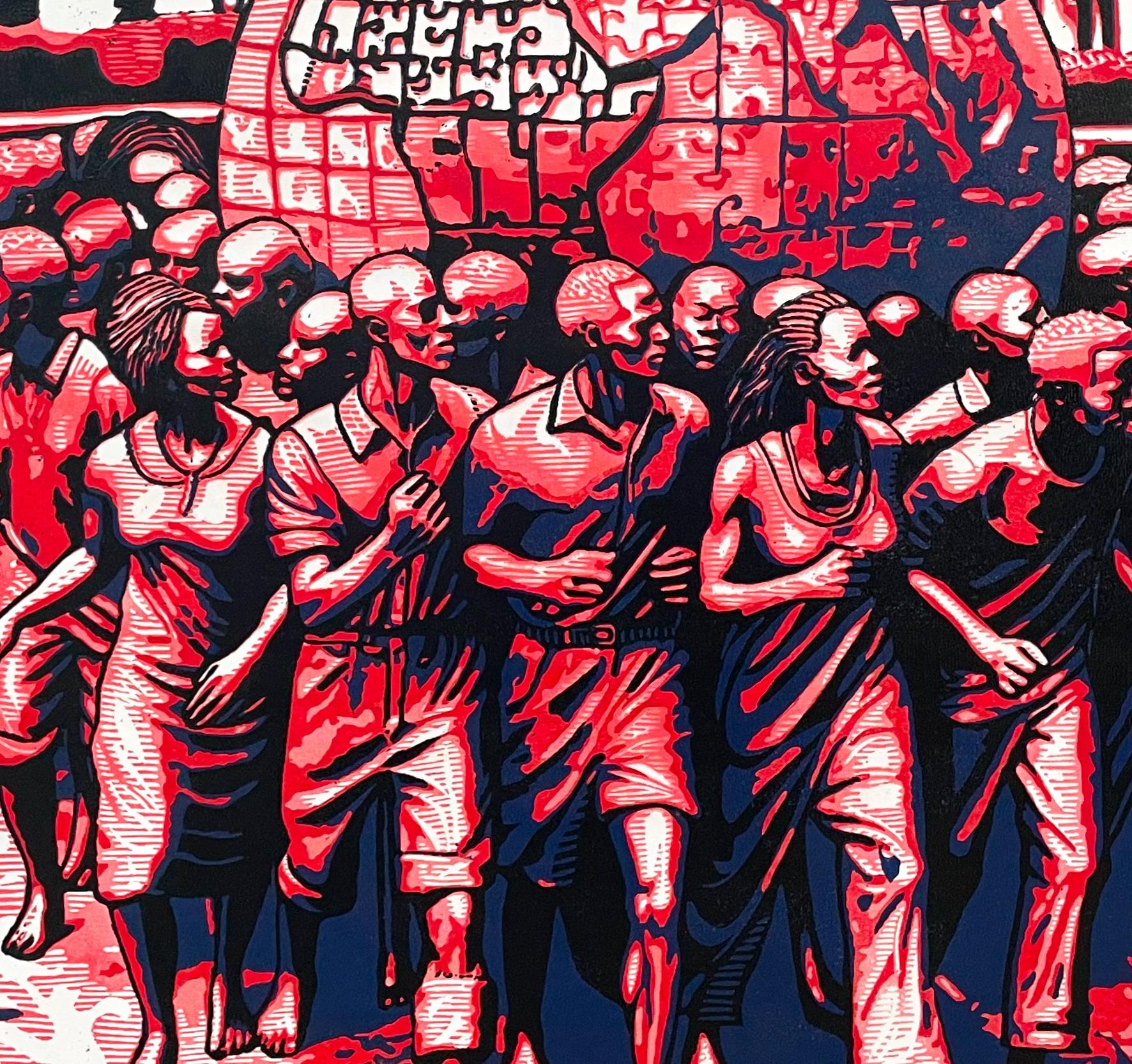 One People - Siglo XXI, Contemporáneo, Figurativo, África, Gente, Linograbado - Portrait Print Negro de Tosin Oyeniyi 