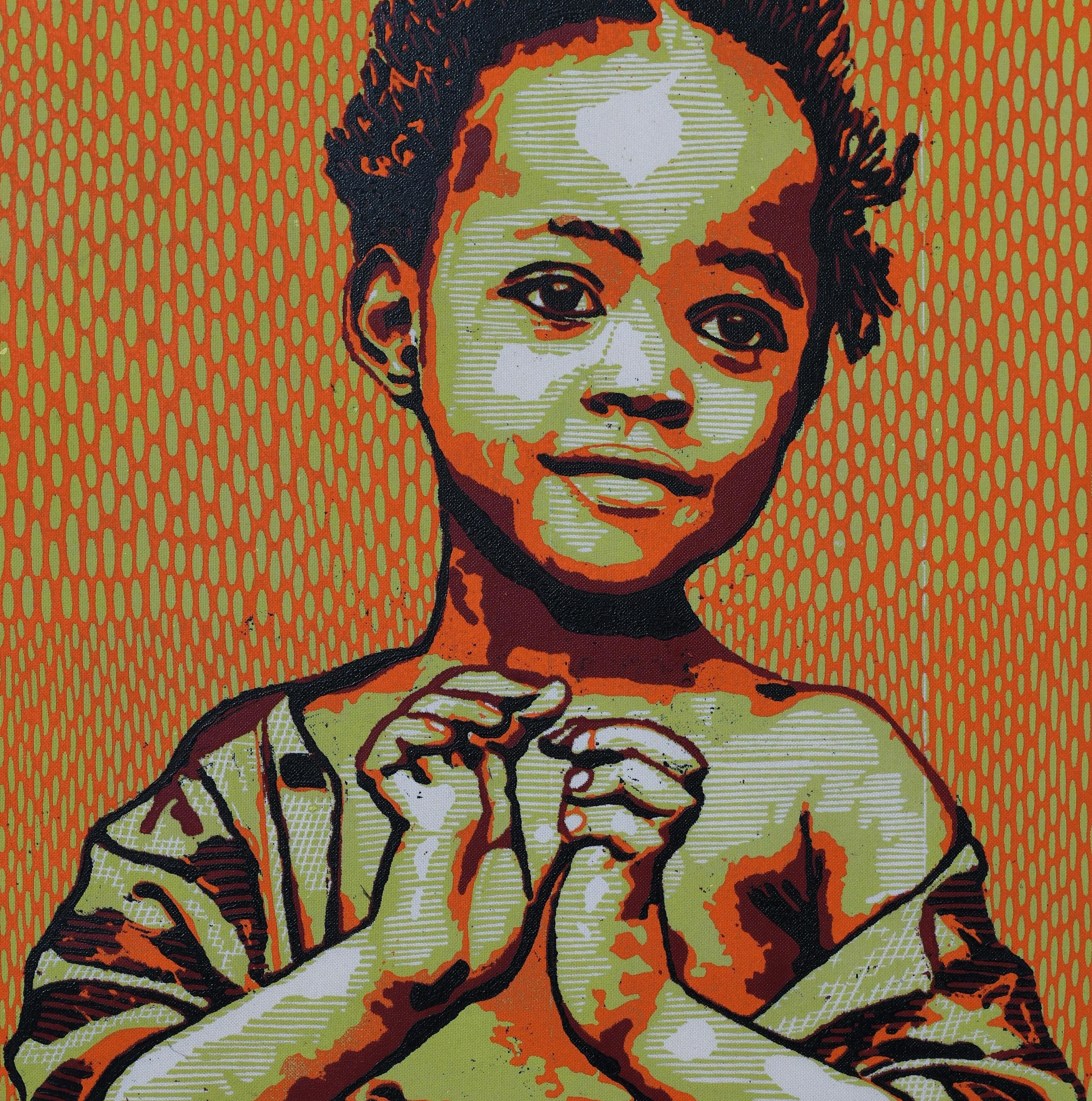 Positiver Blick (Braun), Figurative Print, von Tosin Oyeniyi 