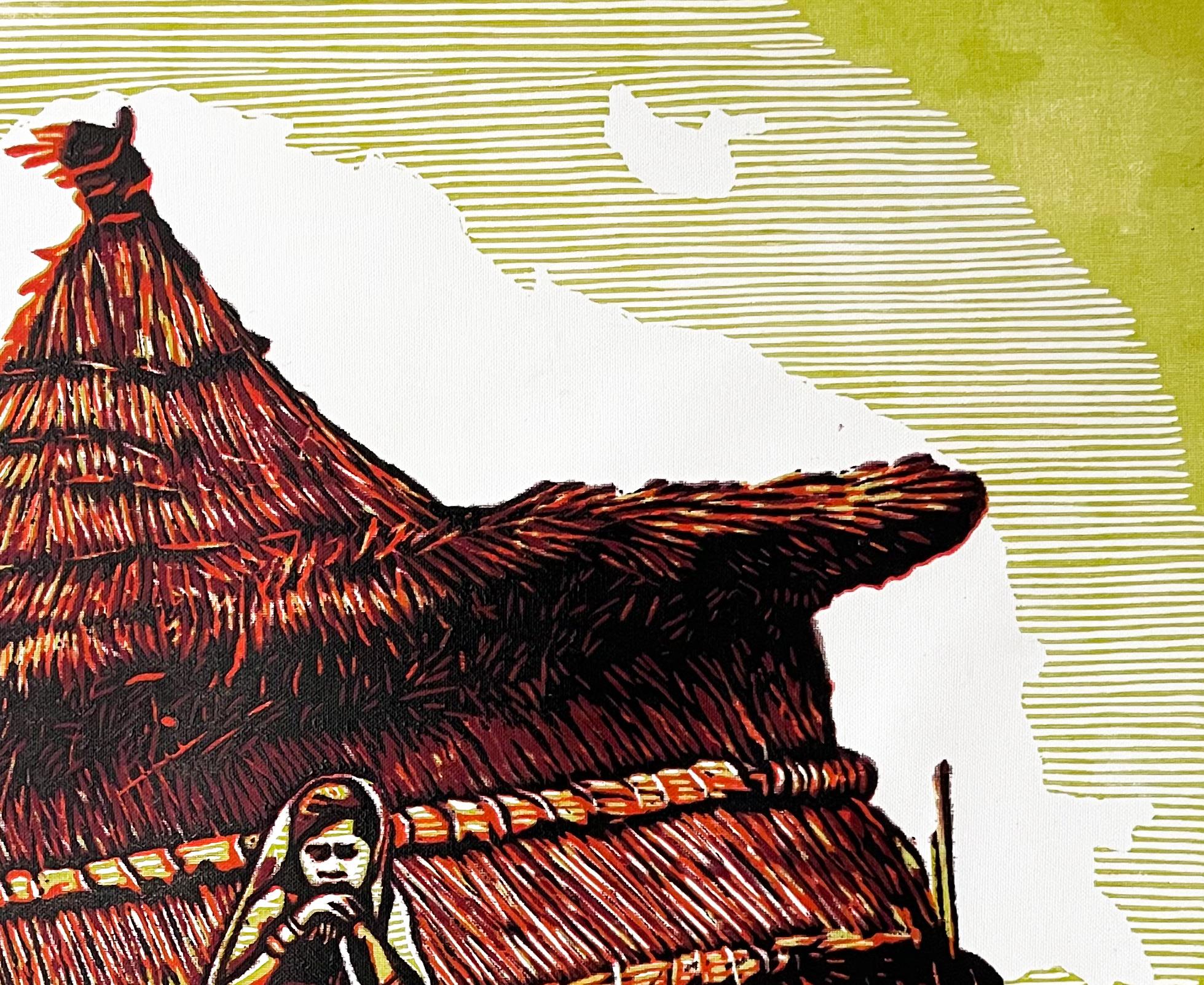 Sweet Home - 21e siècle, Contemporain, Figuratif, Afrique Village, Chhild - Maîtres anciens Print par Tosin Oyeniyi 