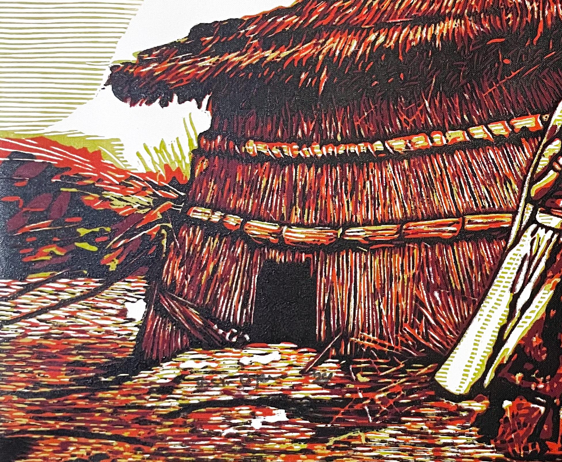 Sweet Home - 21e siècle, Contemporain, Figuratif, Afrique Village, Chhild - Beige Figurative Print par Tosin Oyeniyi 