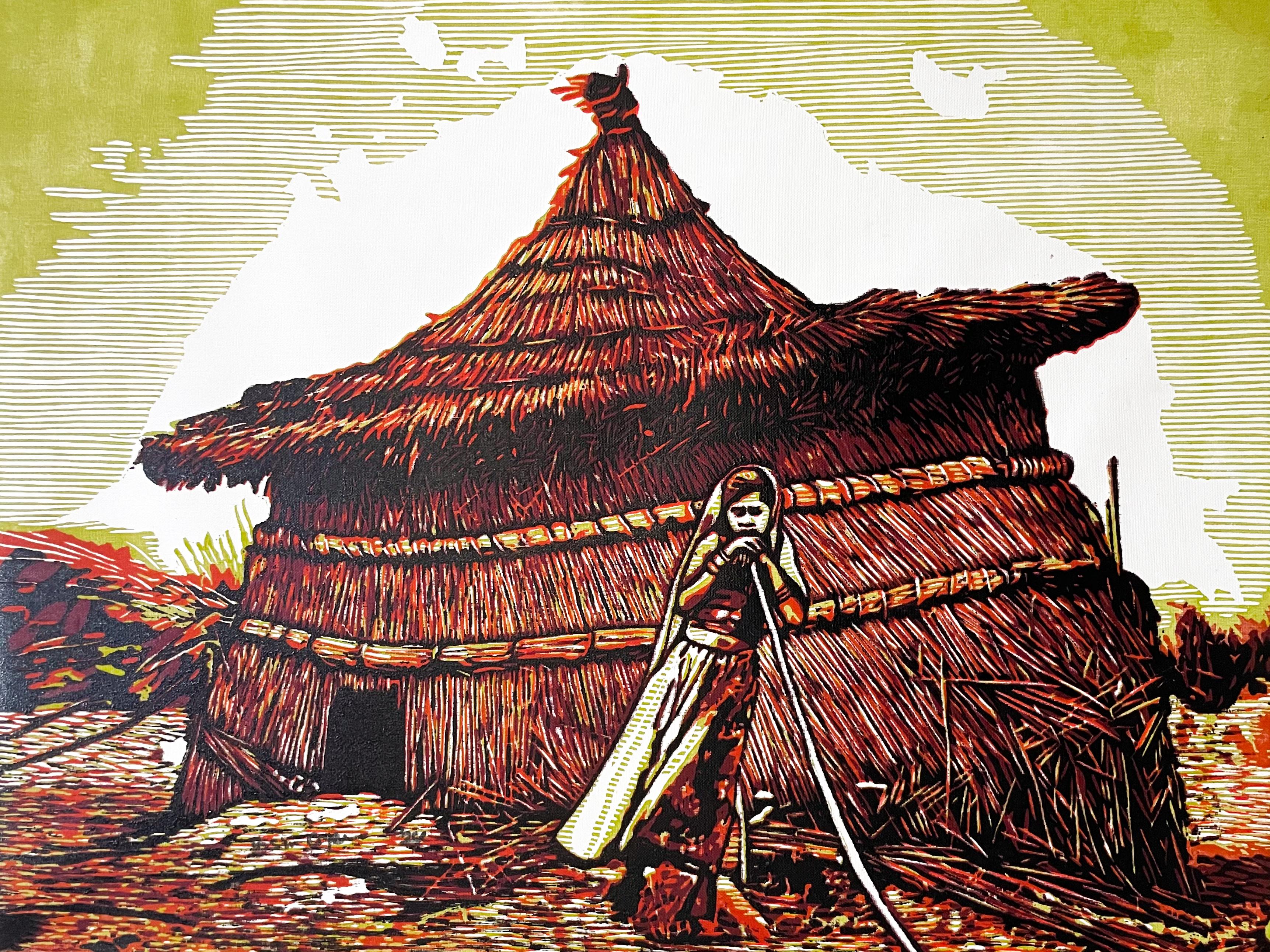 Figurative Print Tosin Oyeniyi  - Sweet Home - 21e siècle, Contemporain, Figuratif, Afrique Village, Chhild
